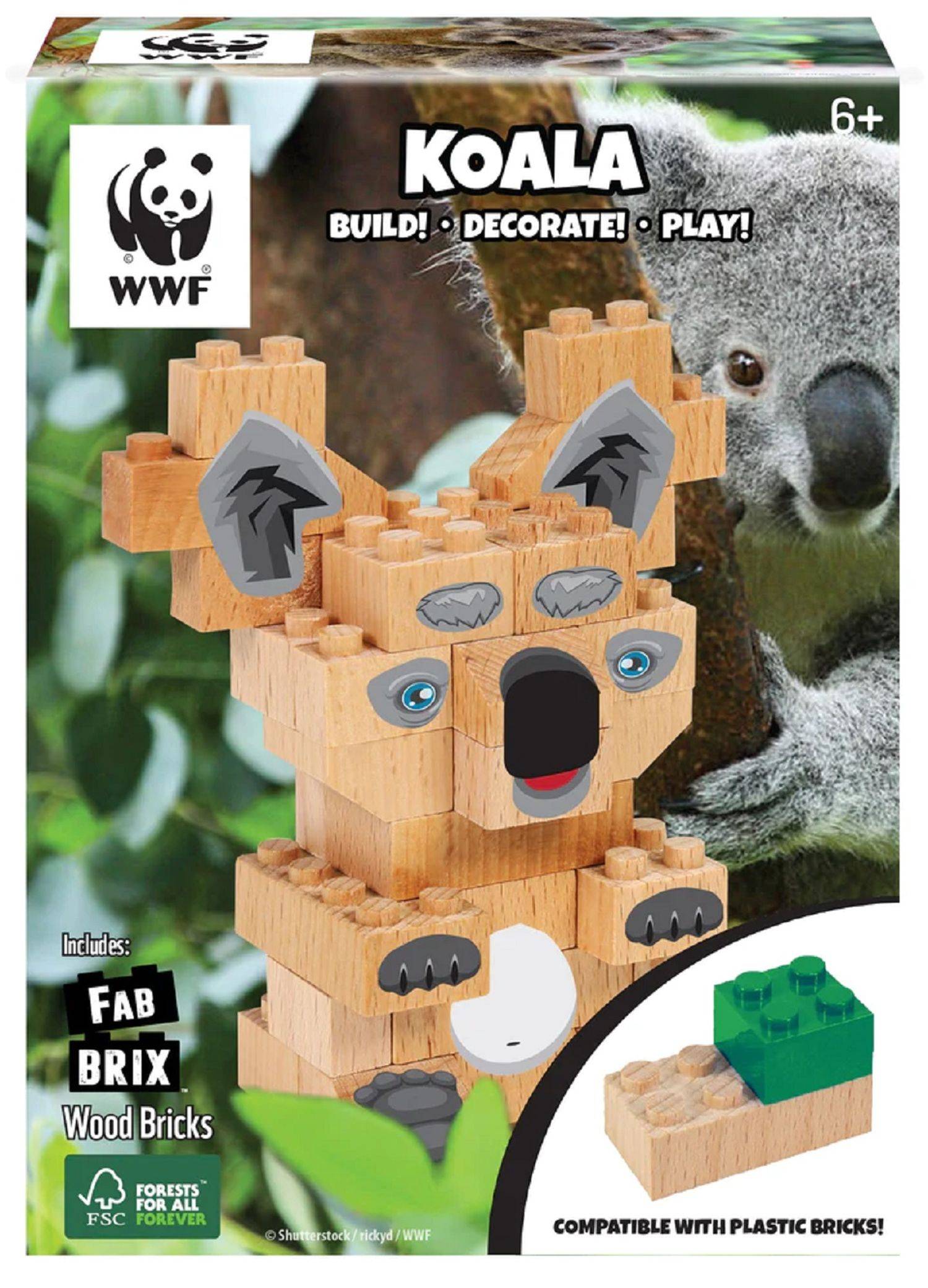 FabBrix WWF Koala Wooden Bricks Holzbausteine, Klemmbausteine aus zertifiziertem Buchenholz