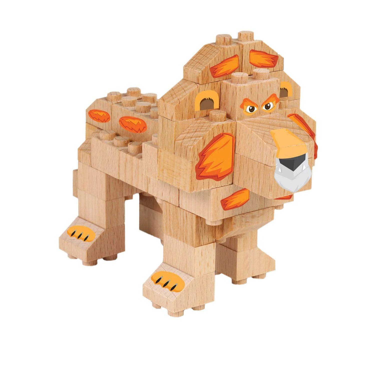 FabBrix WWF Wooden Bricks Löwe Holzbausteine, Klemmbausteine aus zertifiziertem Buchenholz