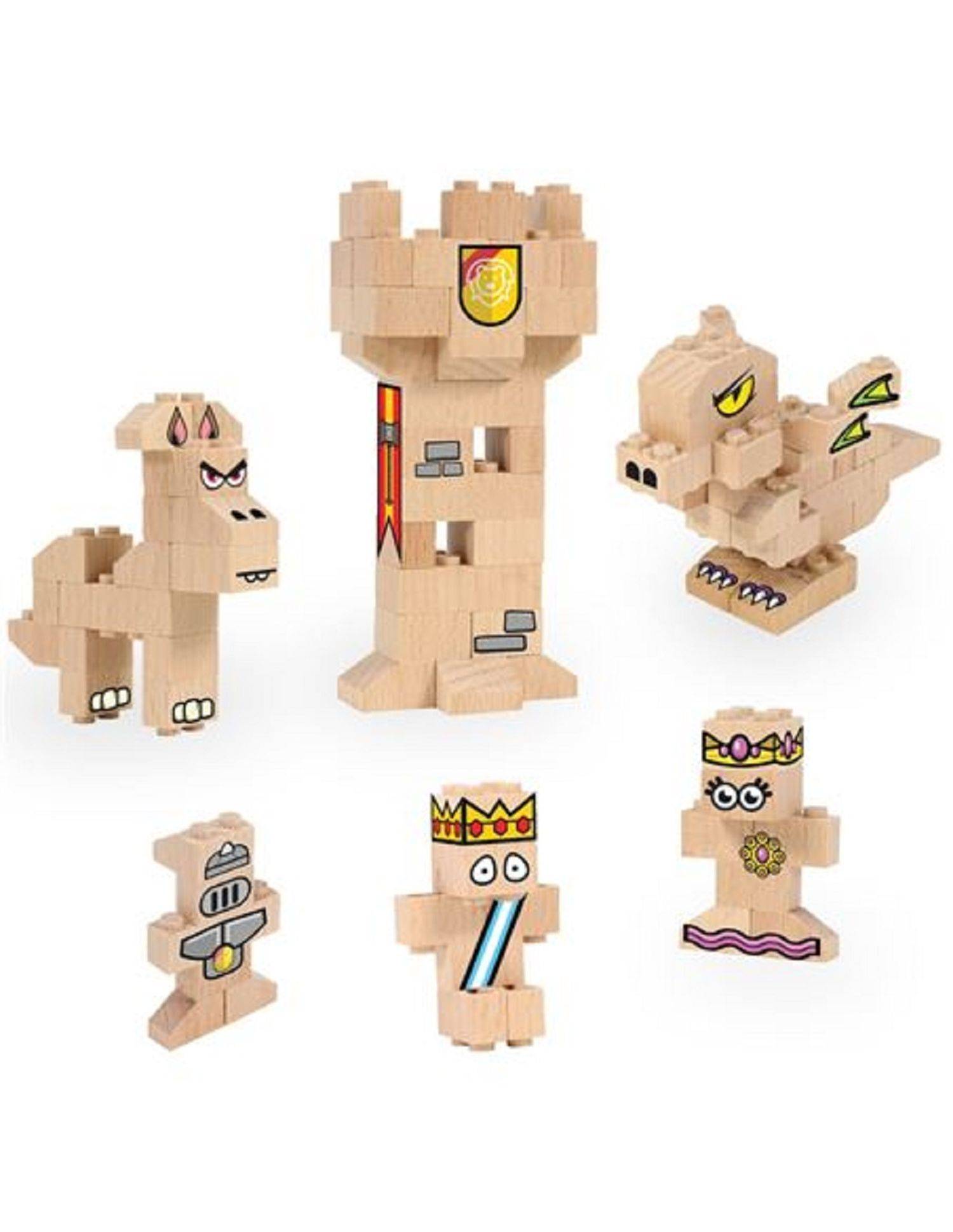 FabBrix Kingdom FB-1816 Holzbausteine, Klemmbausteine aus zertifiziertem Buchenholz