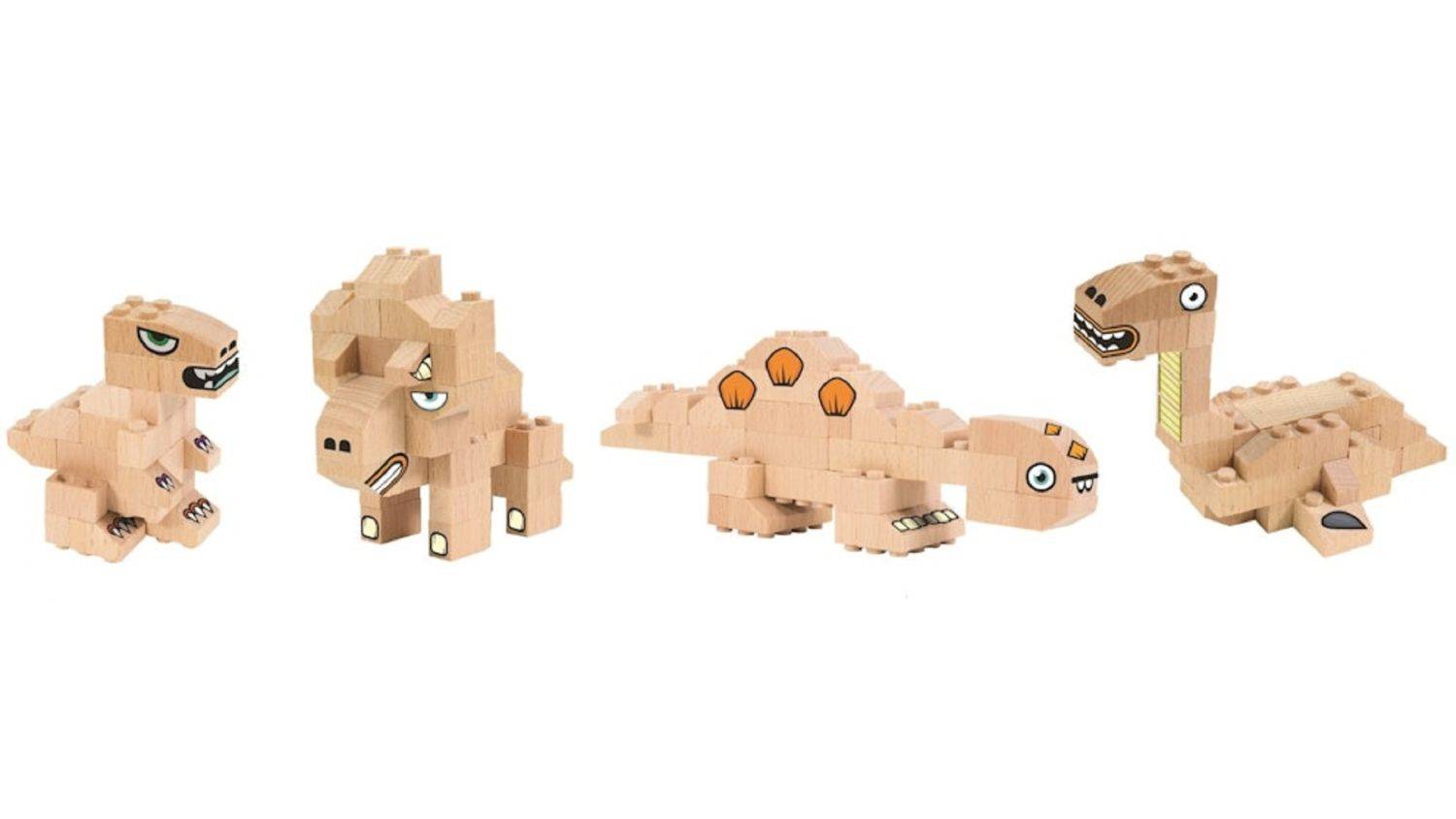 FabBrix Dinosaurs FB-1817 Holzbausteine, Klemmbausteine aus zertifiziertem Buchenholz