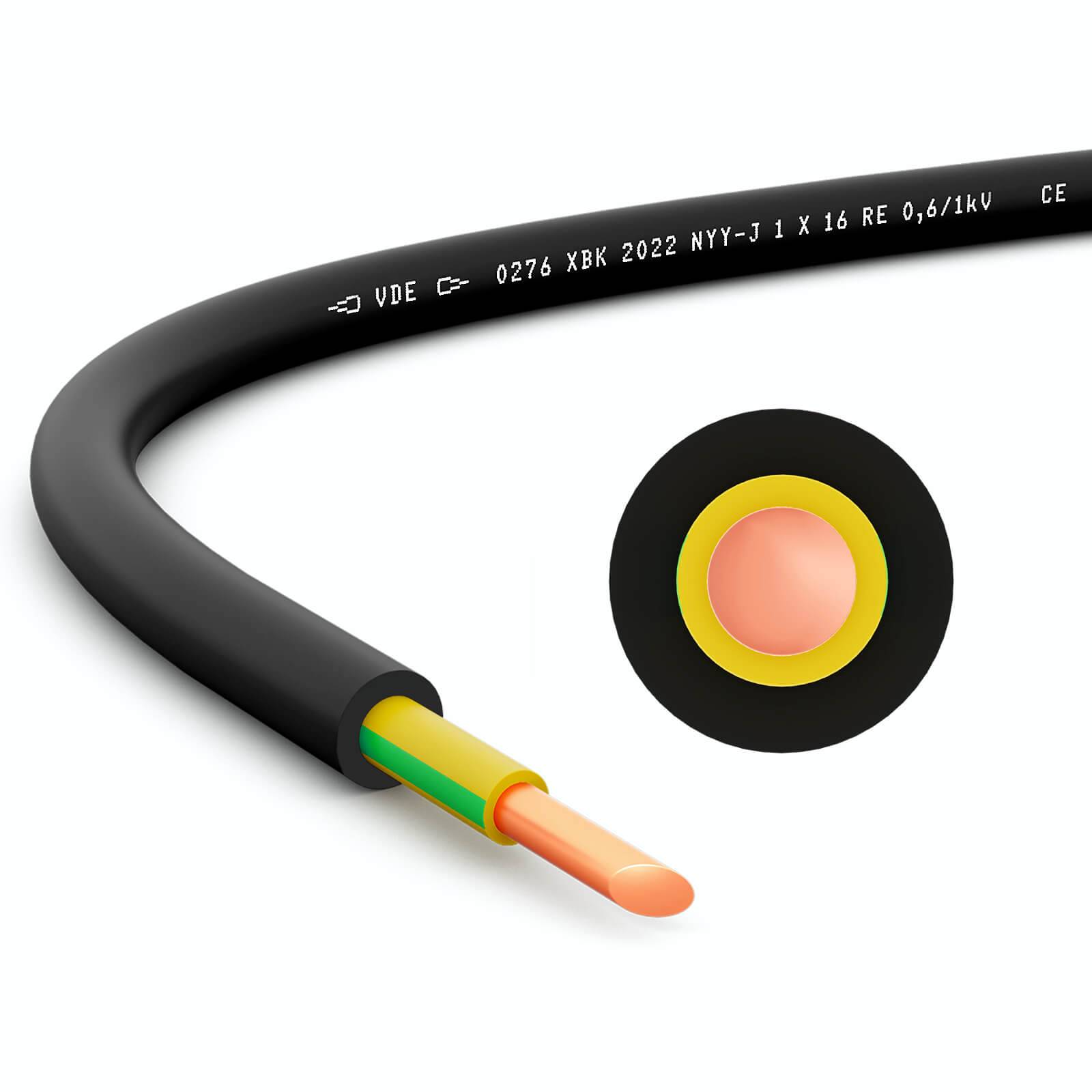 hb-digital 100m Erdkabel NYY-J Starkstromkabel 1x16mm2 schwarz