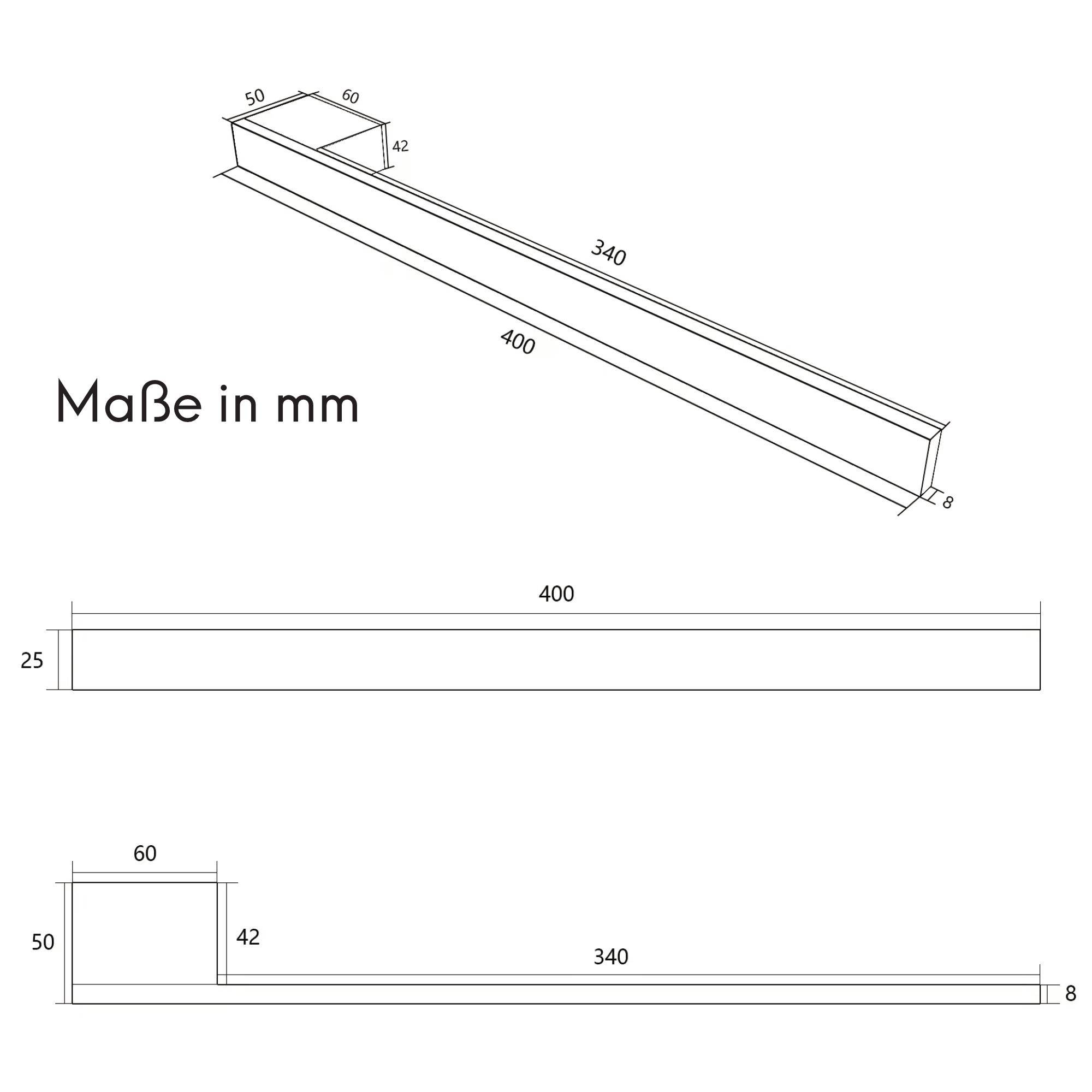 kalb | Handtuchhalter Jörn für Waschtisch, Chrom, Aluminium, Länge: 400mm, Höhe: 25mm, Tiefe: 50mm