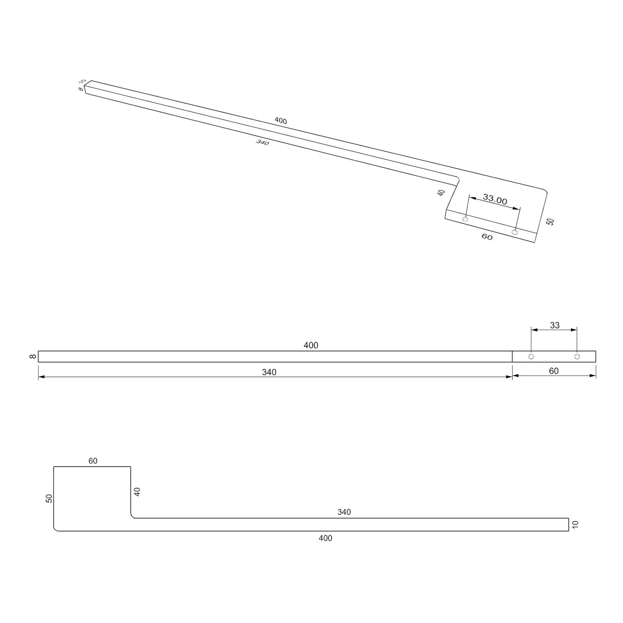 kalb | Handtuchhalter Slim für Waschtisch, Chrom, Aluminium, Länge: 400mm, Höhe: 8mm, Tiefe: 50mm