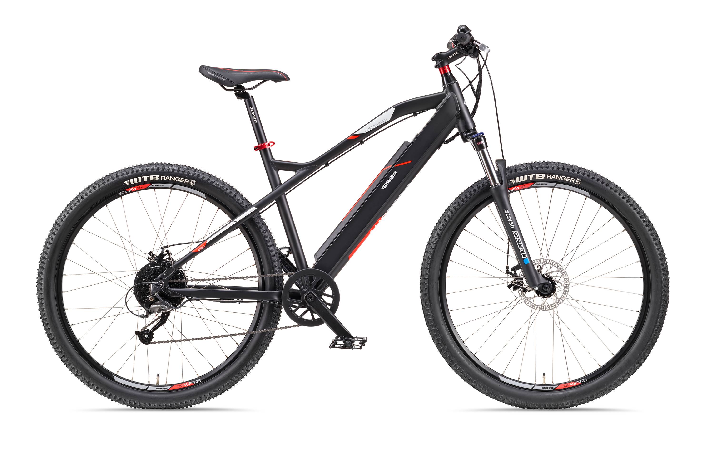 Telefunken E-Bike M924 mit 9 Gang Shimano Kettenschaltung, Mountainbike - Hinterradmotor 250W / 36V Li-Ion Akku