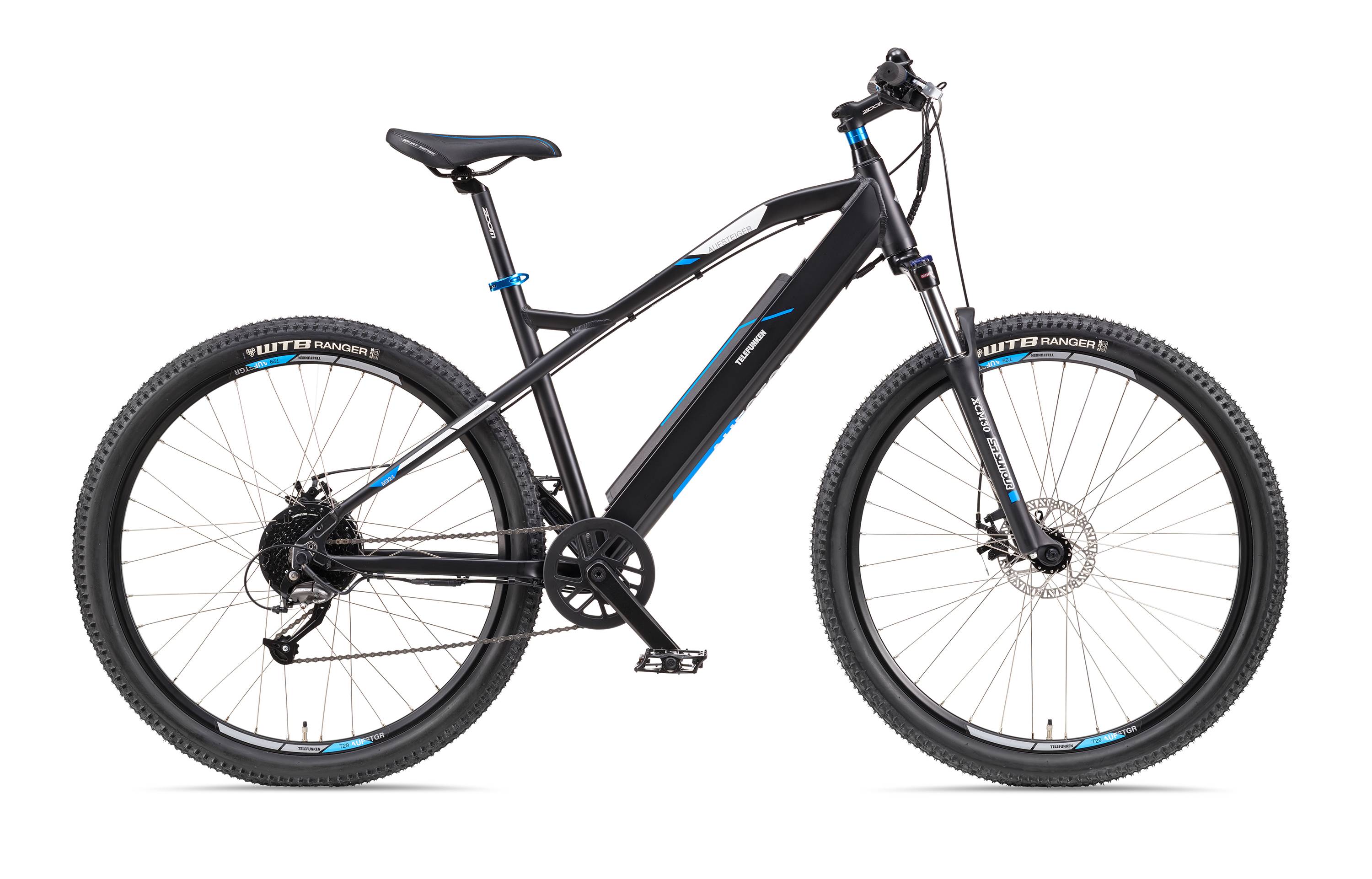 Telefunken E-Bike M924 mit 9 Gang Shimano Kettenschaltung, Mountainbike - Hinterradmotor 250W / 36V Li-Ion Akku