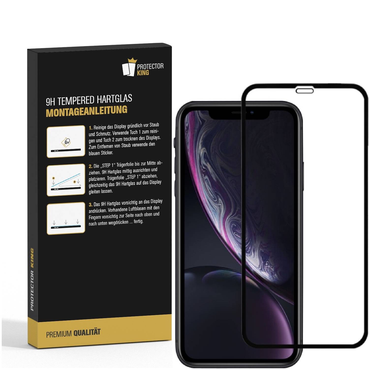 1x 9H Panzerglas für iPhone XR FULL COVER Displayschutz Schutzglas Schutzfolie Panzerfolie Hartglas Displayglas Tempered Glasfolie Sicherheitsglas