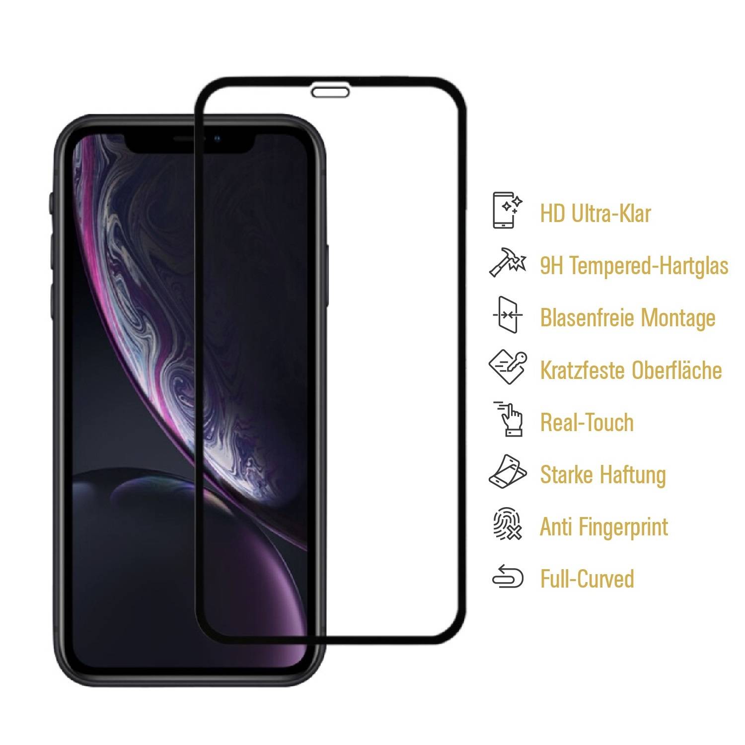 1x 9H Panzerglas für iPhone XR FULL COVER Displayschutz Schutzglas Schutzfolie Panzerfolie Hartglas Displayglas Tempered Glasfolie Sicherheitsglas