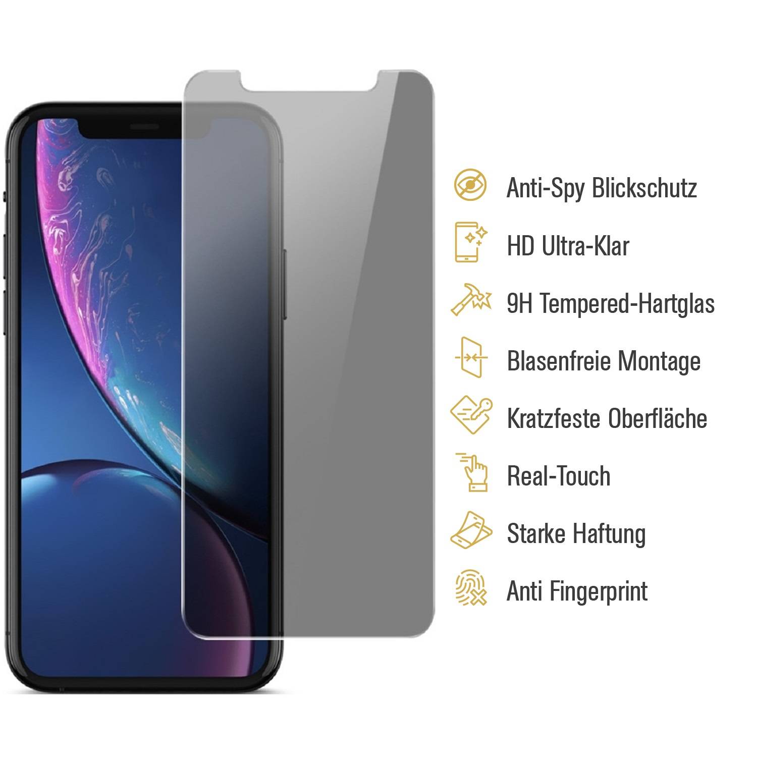 1x Blickschutz 9H Panzerhartglas für iPhone XR ANTI-SPY PRIVACY Displayschutz Panzerfolie Schutzfolie echtes Tempered Panzerglas Schutzglas Screen