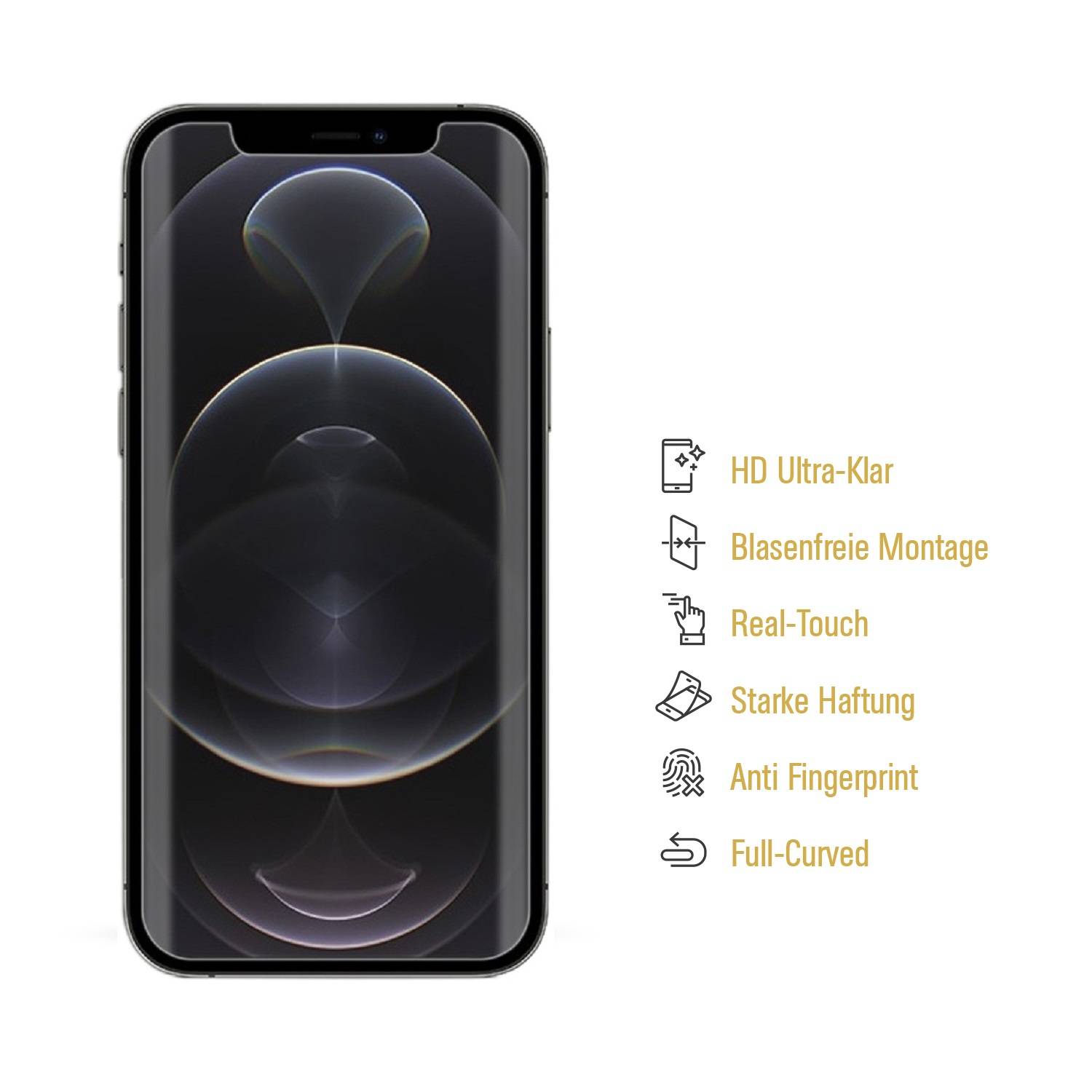 3x Displayschutzfolie für iPhone 12 FULL COVER Displayfolie HD KLAR Schutzfolie