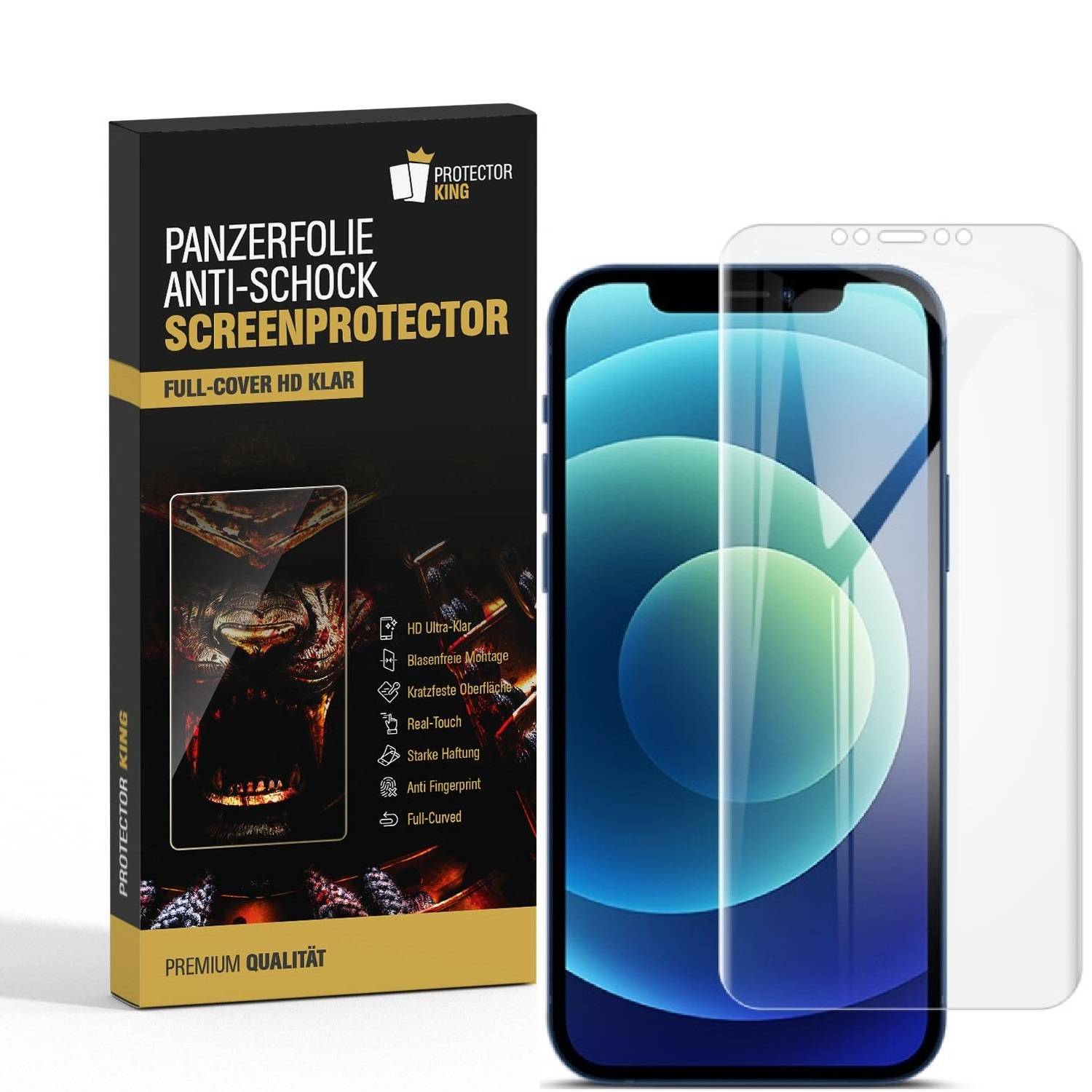 4x 9H Nano-Glass für iPhone 12 Pro Max FULL COVER 3D KLAR Anti-Shock Anti-Bruch Anti-Stoß Anti-Schmutz Panzernanoglas Displayschutz Schutzfolie Panz