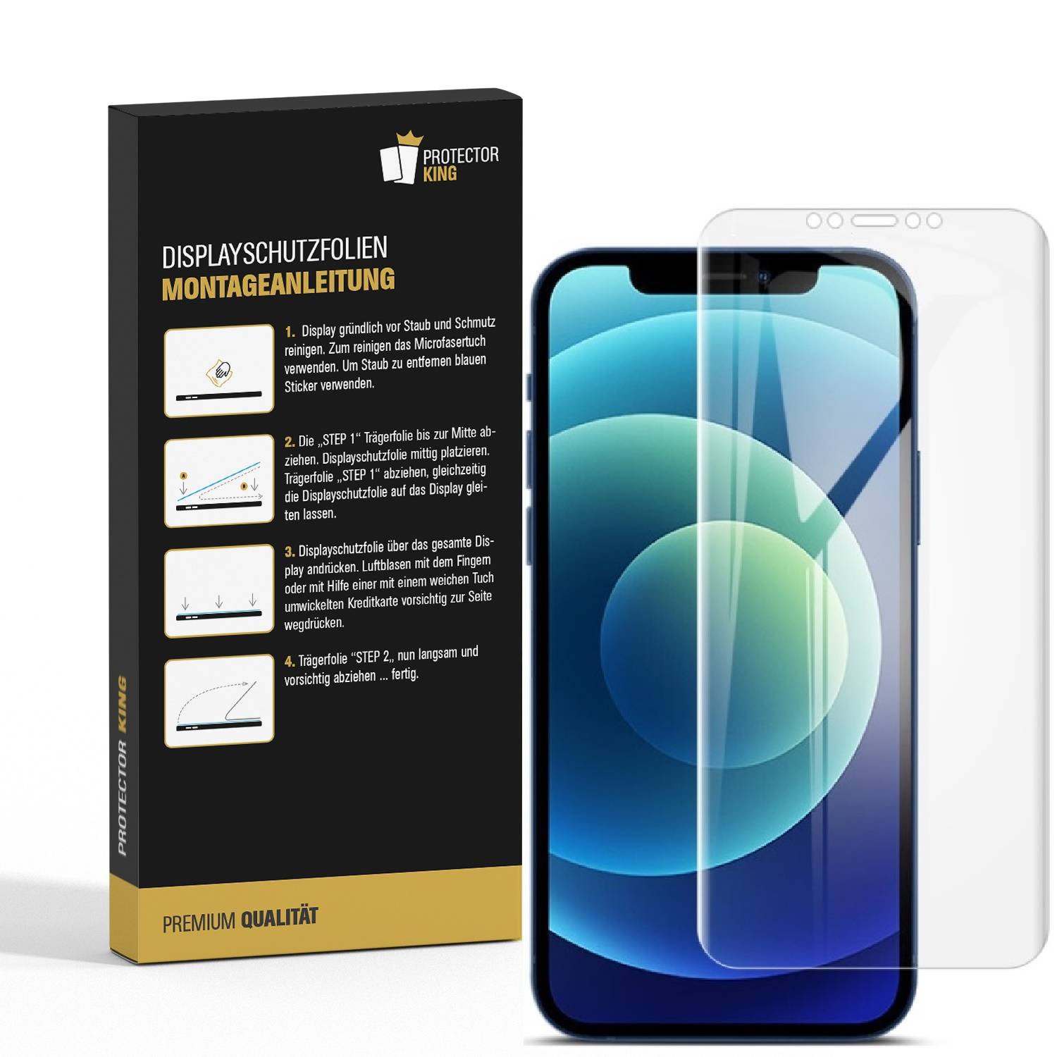 4x 9H Nano-Glass für iPhone 12 Pro Max FULL COVER 3D KLAR Anti-Shock Anti-Bruch Anti-Stoß Anti-Schmutz Panzernanoglas Displayschutz Schutzfolie Panz