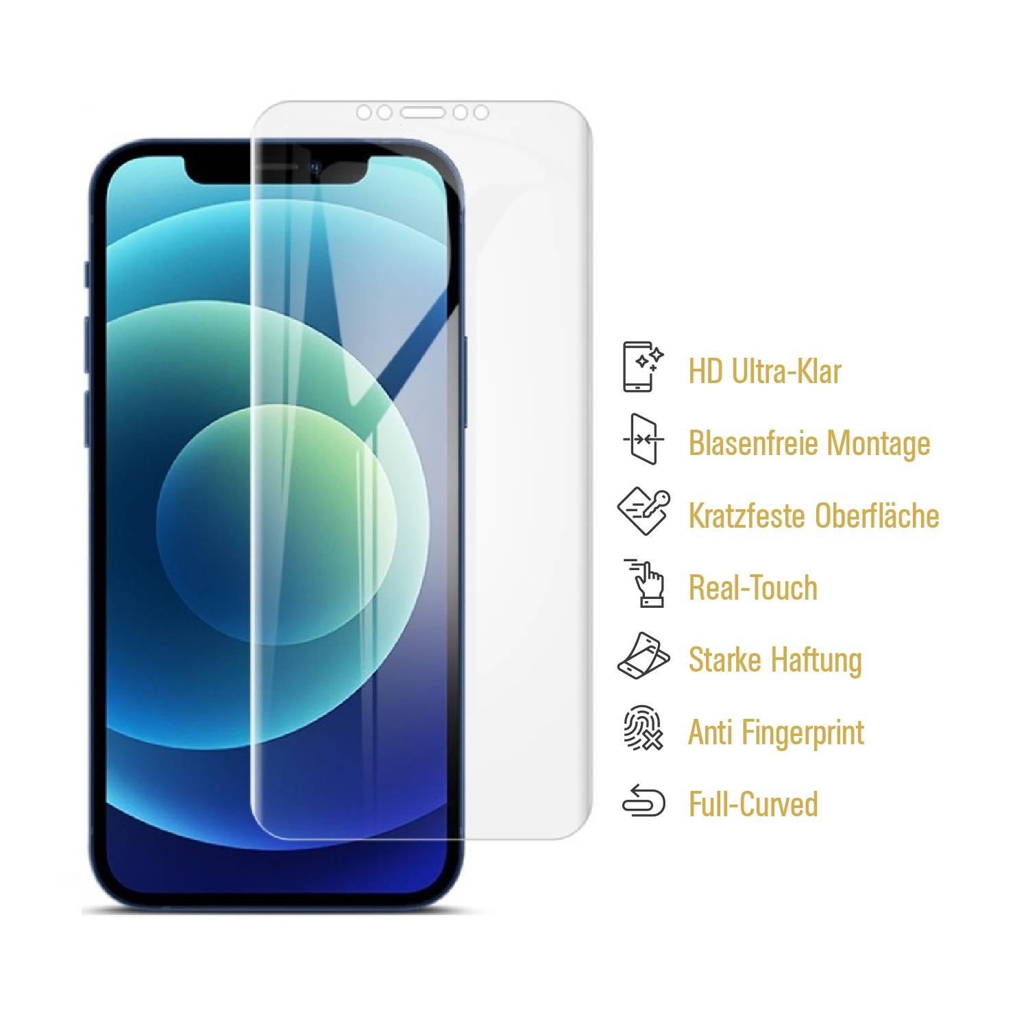 4x 9H Nano-Glass für iPhone 12 Pro Max FULL COVER 3D KLAR Anti-Shock Anti-Bruch Anti-Stoß Anti-Schmutz Panzernanoglas Displayschutz Schutzfolie Panz