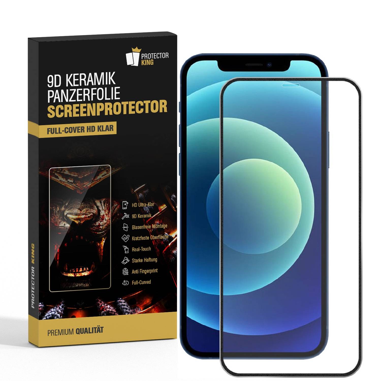 1x 9D Keramik-Glass für iPhone 12 Pro FULL COVER 3D KLAR Panzerfolie Displayschutz Schutzfolie Ceramic Screen-Protector