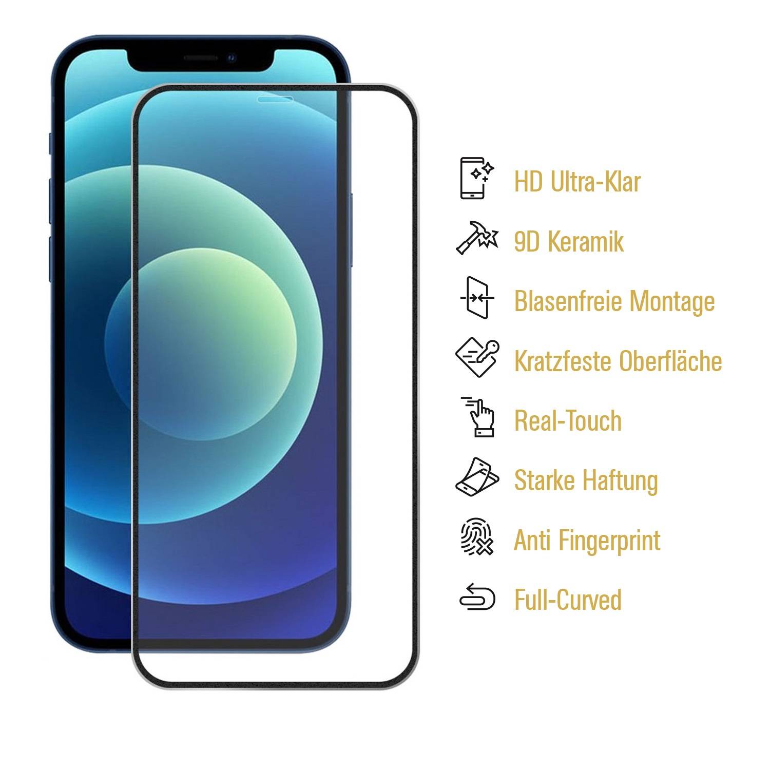 1x 9D Keramik-Glass für iPhone 12 Mini FULL COVER 3D KLAR Panzerfolie Displayschutz Schutzfolie Ceramic Screen-Protector