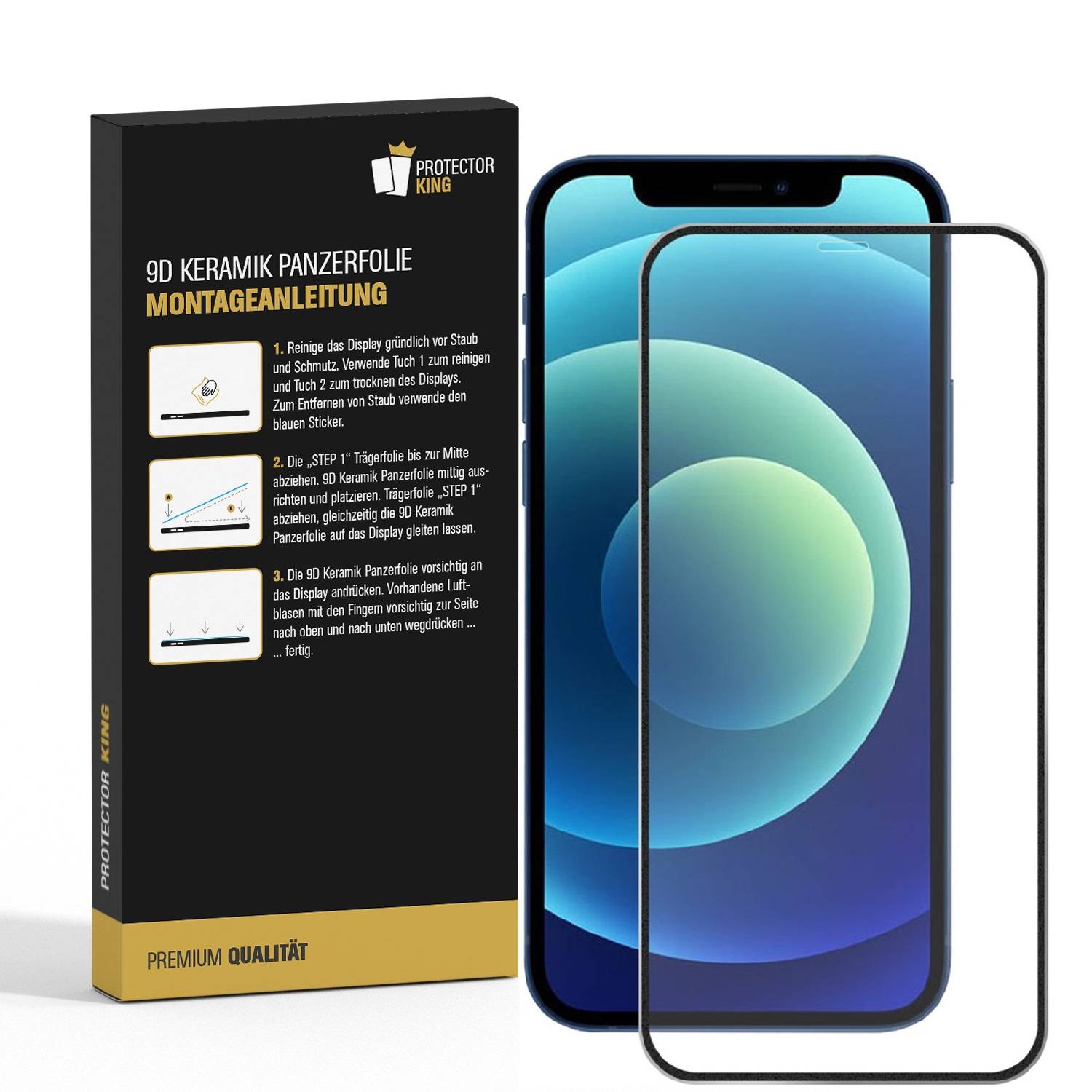 1x 9D Keramik-Glass für iPhone 12 Pro FULL COVER 3D KLAR Panzerfolie Displayschutz Schutzfolie Ceramic Screen-Protector