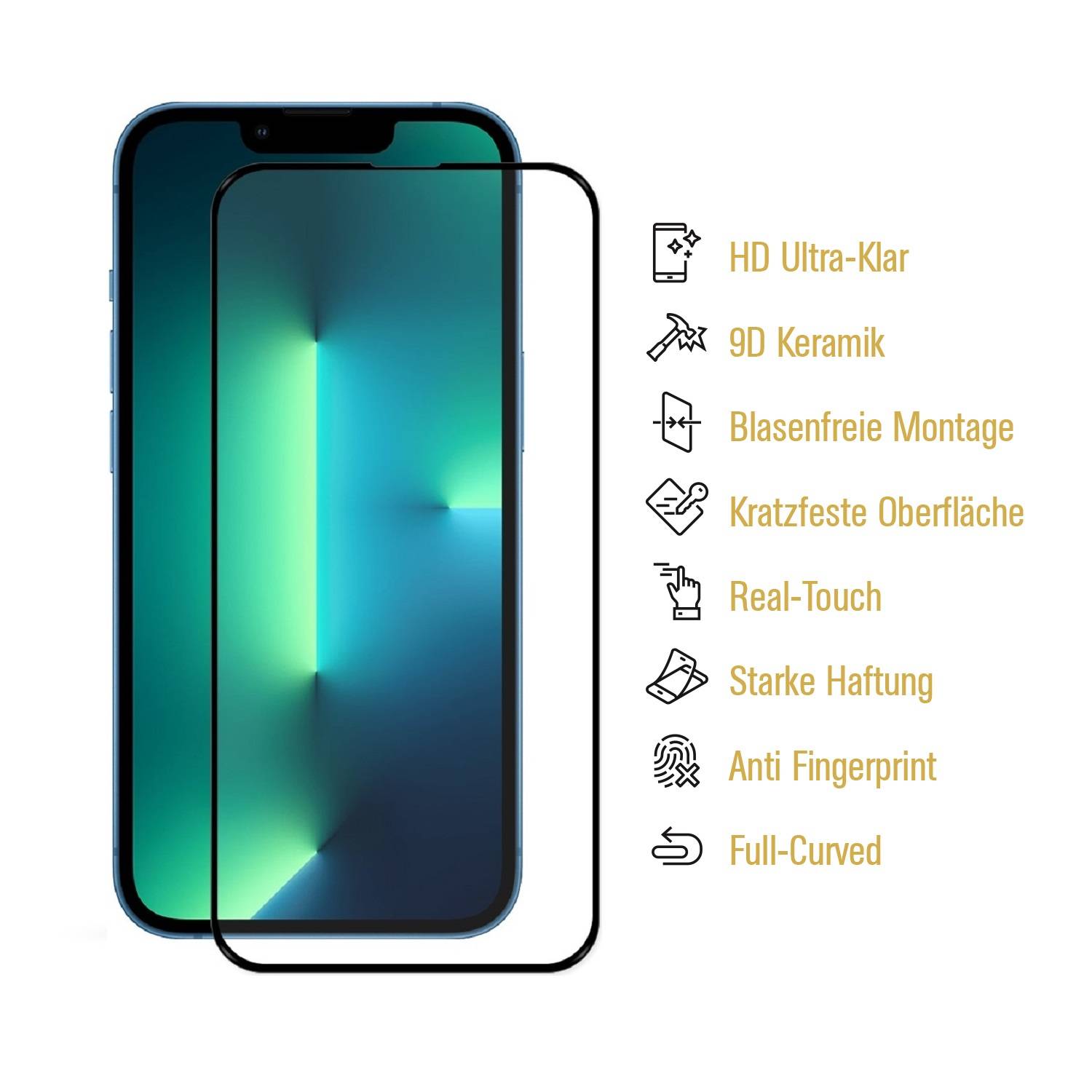 4x 9D Keramik-Glass für iPhone 14 FULL COVER 3D KLAR Panzerfolie Displayschutz Schutzfolie Ceramic Screen-Protector