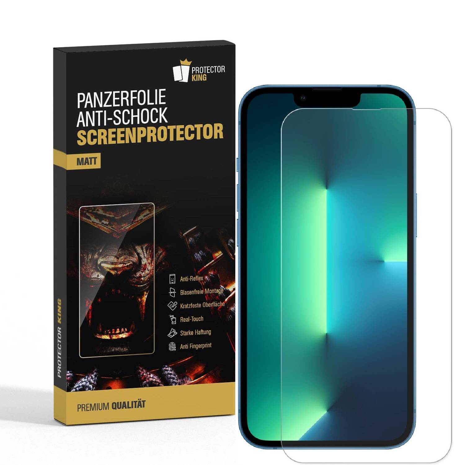 2x Panzerfolie für iPhone 13 Pro ANTI-SHOCK Displayschutz Schutzfolie MATT ANTI-REFLEX ENTSPIEGELT