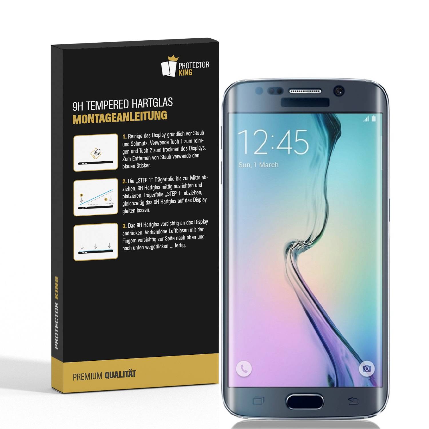 3x 9H Hartglas für Samsung Galaxy S6 Edge FULL CURVED Panzerfolie Displayschutz KLAR Panzerglas Schutzglas Schutzfolie Displayfolie Displayschutz