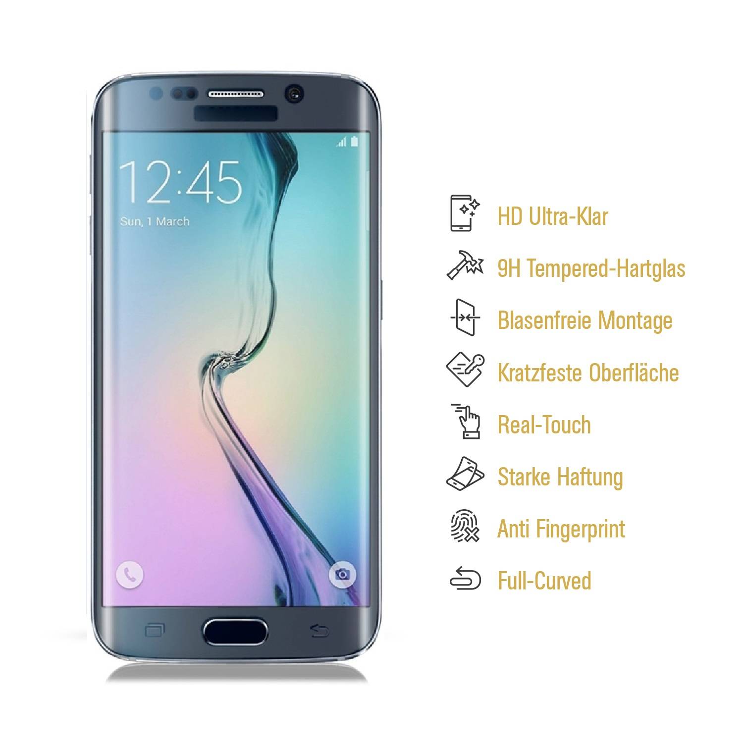 3x 9H Hartglas für Samsung Galaxy S6 Edge FULL CURVED Panzerfolie Displayschutz KLAR Panzerglas Schutzglas Schutzfolie Displayfolie Displayschutz