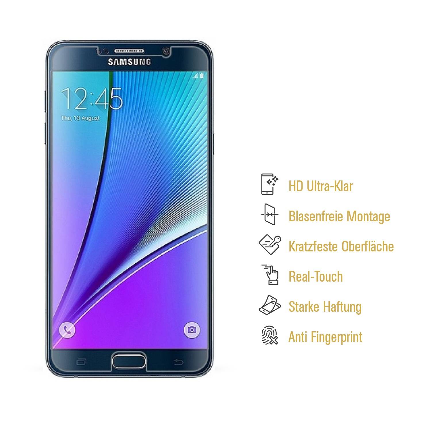 2x 9H Nano-Glass für Samsung Galaxy Note 5 3D KLAR Anti-Shock Anti-Bruch Anti-Stoß Anti-Schmutz Panzernanoglas Displayschutz Schutzfolie Panzerfolie