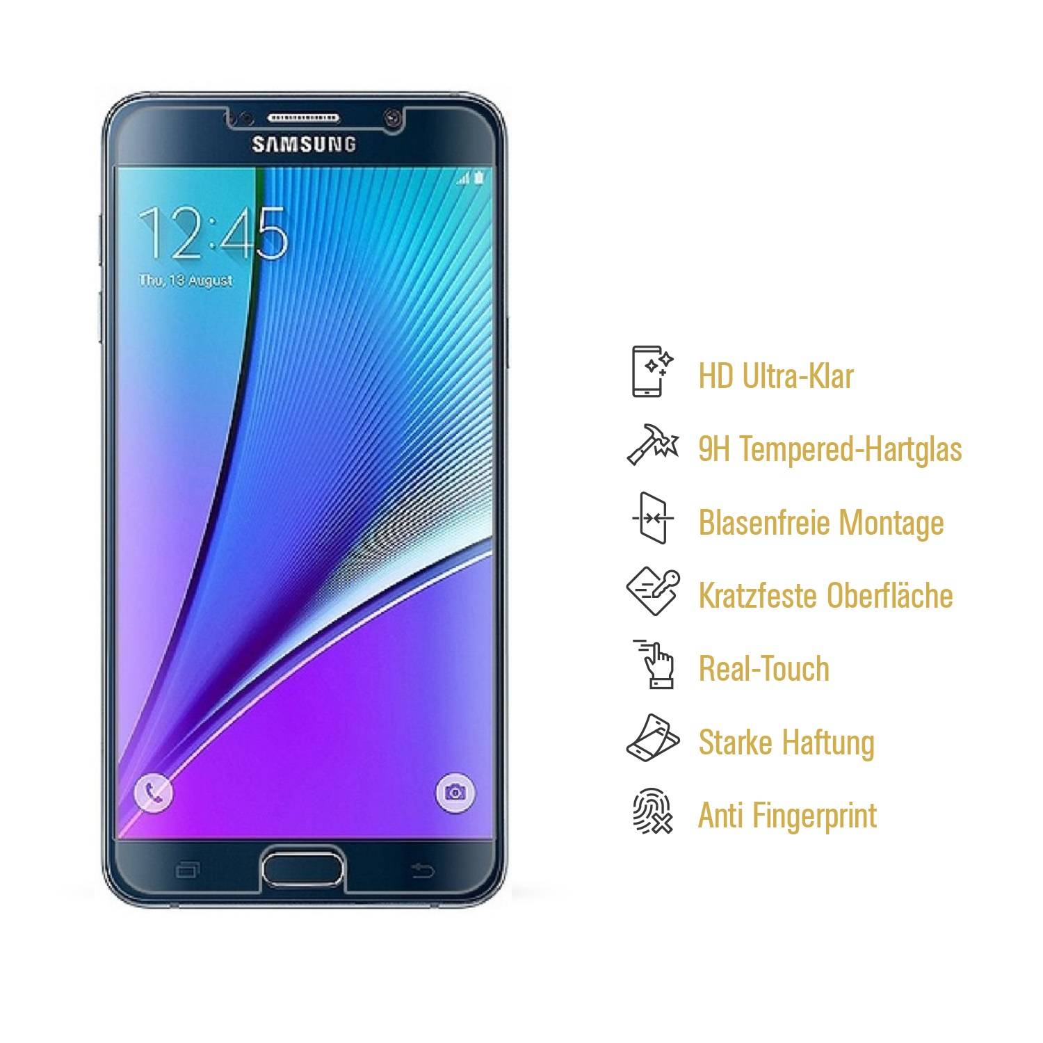 2x 9H Hartglasfolie für Samsung Galaxy Note 5 Panzerfolie Displayglas HD KLAR Panzerglas Schutzfolie