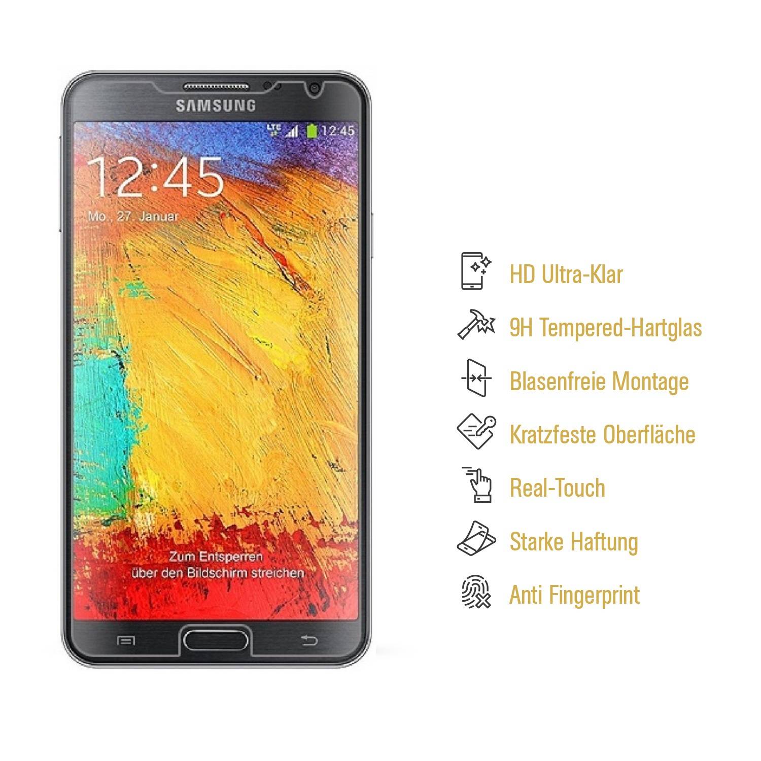 2x 9H Hartglasfolie für Samsung Galaxy Note 3 Panzerfolie Displayglas HD KLAR Panzerglas Schutzfolie
