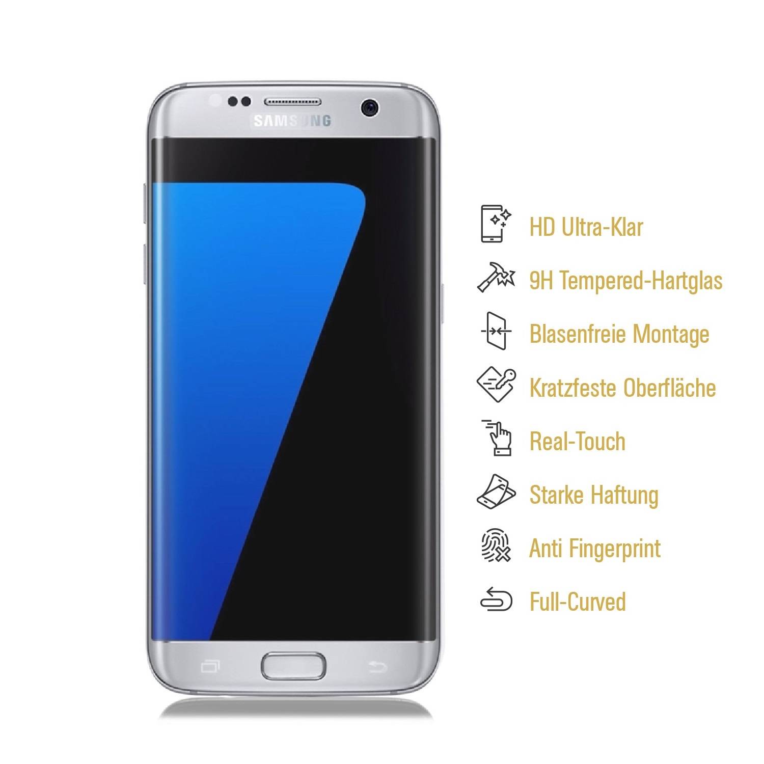 4x 9H Hartglas für Samsung Galaxy S7 Edge FULL CURVED Displayschutz Panzerfolie KLAR Schutzglas Panzerglas Schutzfolie Displayglas Glasfolie Echtes