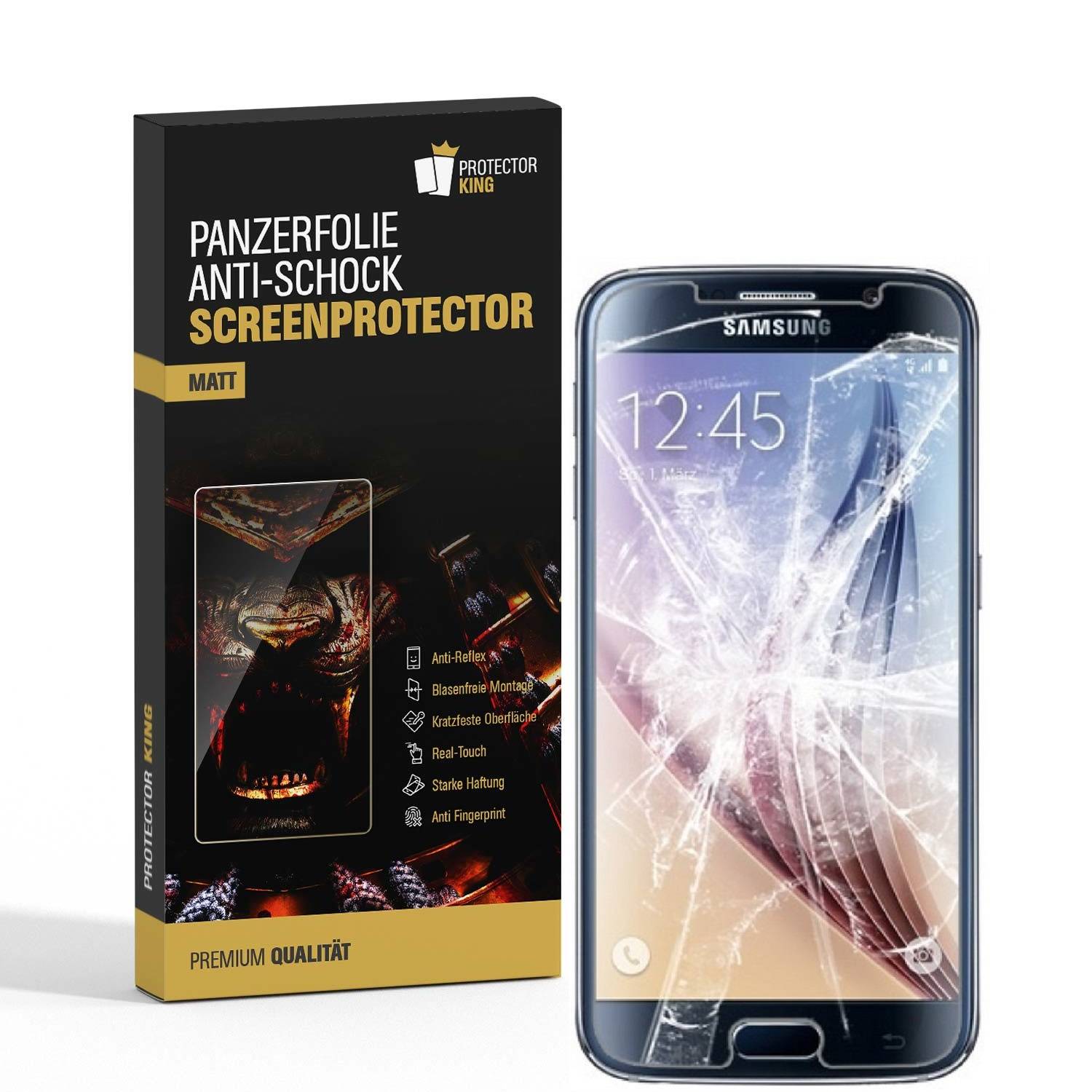 6x Panzerfolie für Samsung Galaxy S6 ANTI-SCHOCK Displayschutzfolie MATT