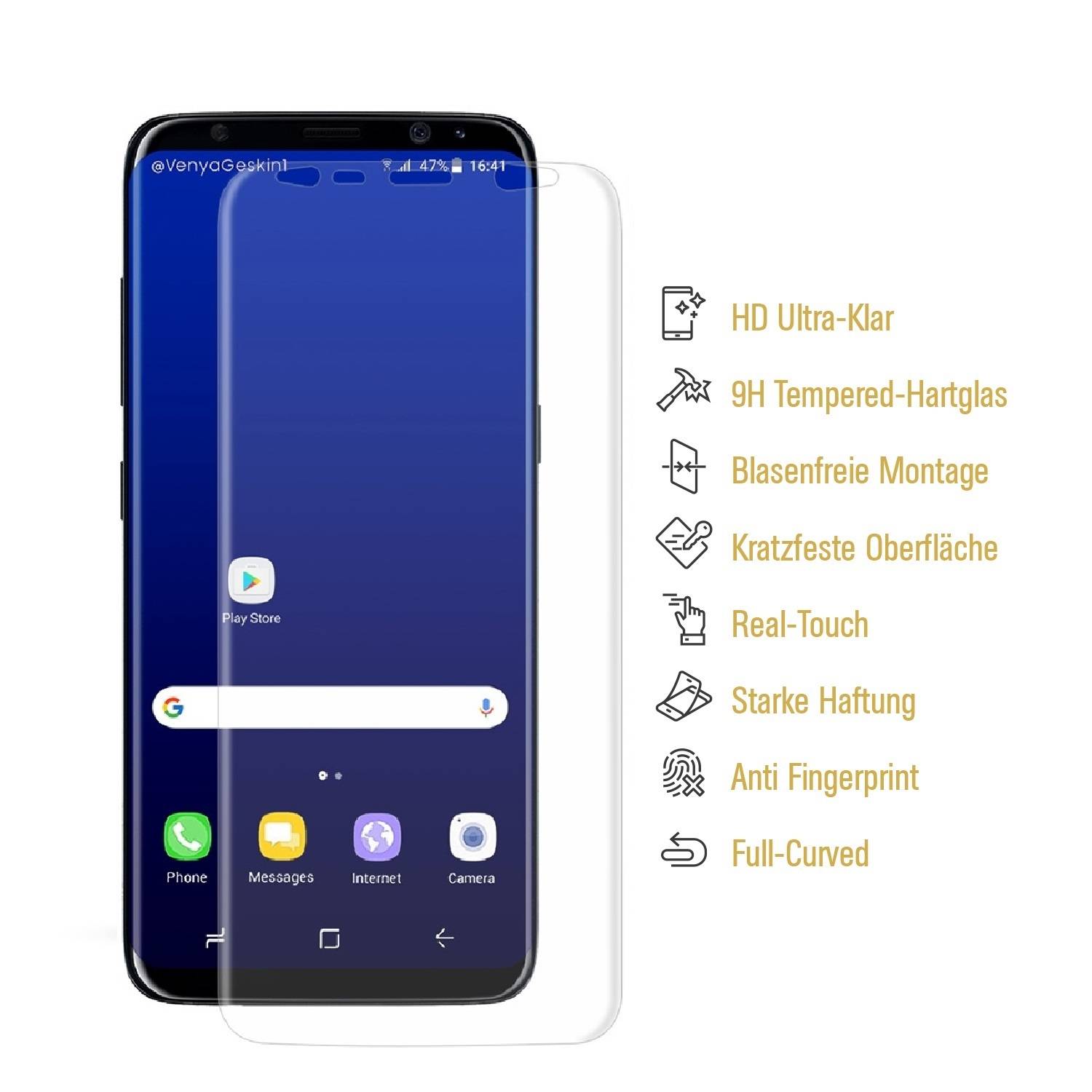 2x 9H Hartglas für Samsung Galaxy S8 FULL CURVED Schutzglas Panzerfolie Displayschutz KLAR Panzerglas Schutzfolie ECHTES TEMPERED Displayglas