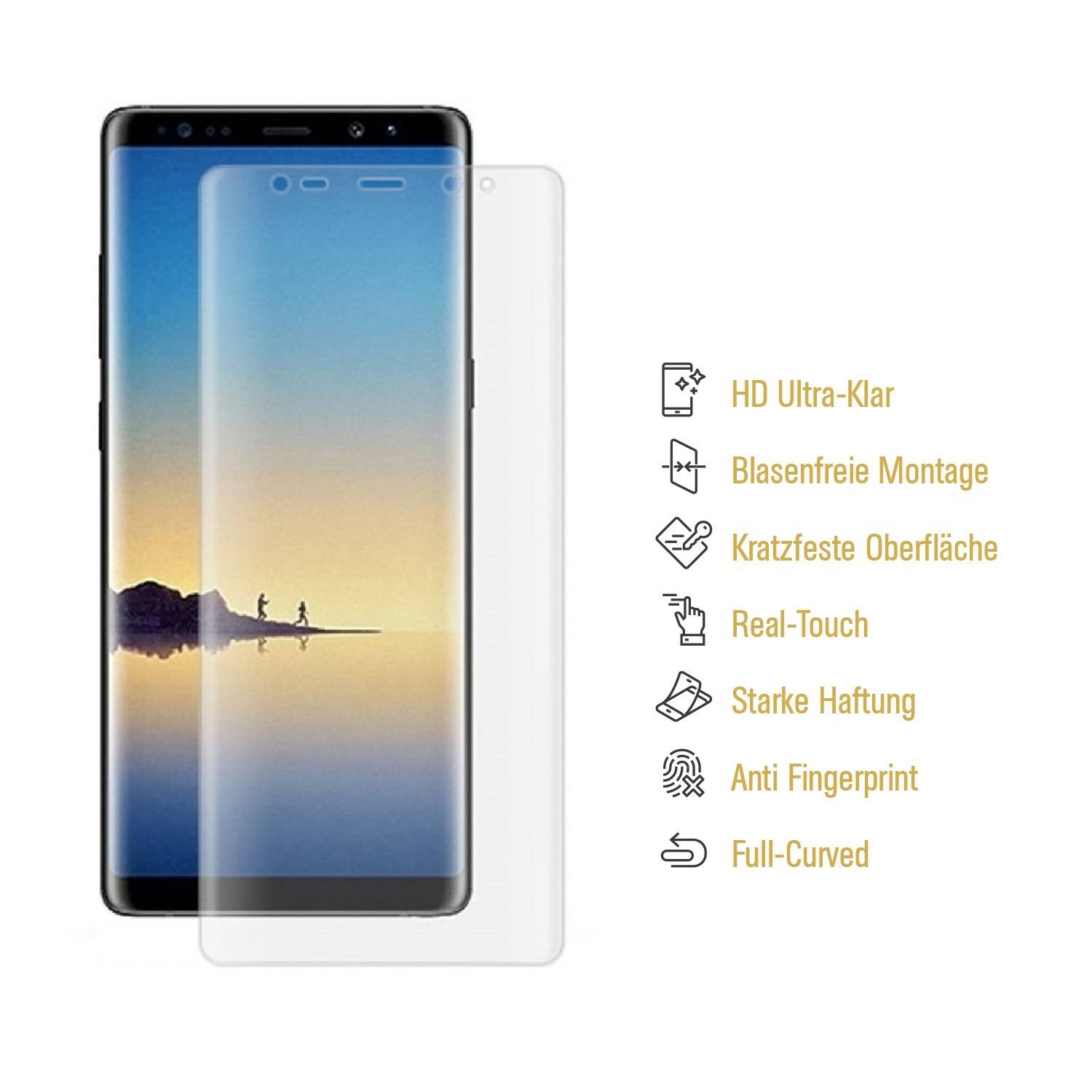 2x 9H Nano-Glass für Samsung Galaxy Note 8 FULL COVER 3D KLAR Anti-Shock Anti-Bruch Anti-Stoß Anti-Schmutz Panzernanoglas Displayschutz Schutzfolie