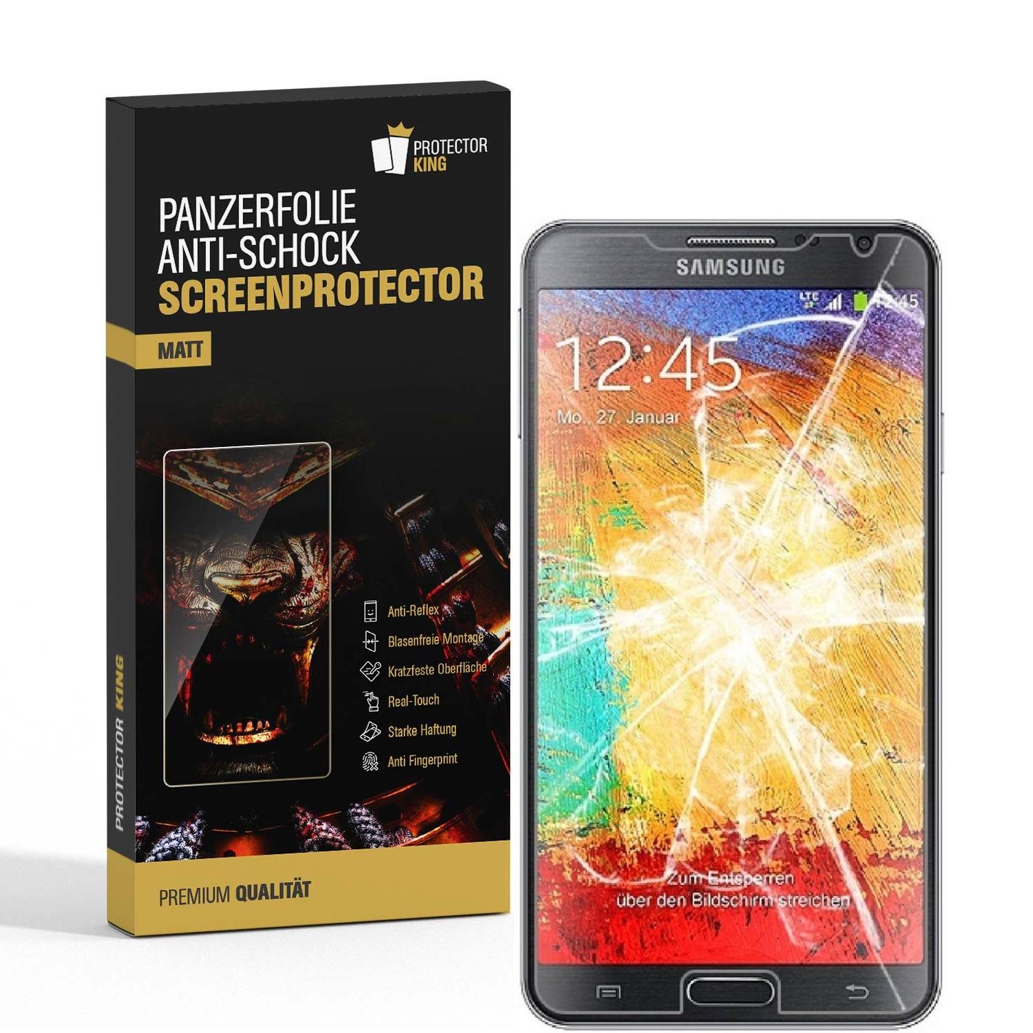 2x Panzerfolie für Samsung Galaxy Note 3 ANTI-SCHOCK Displayschutzfolie MATT