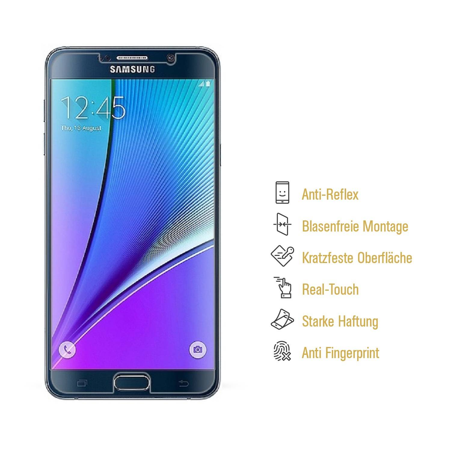 6x Panzerfolie für Samsung Galaxy Note 5 ANTI-SCHOCK Displayschutzfolie MATT