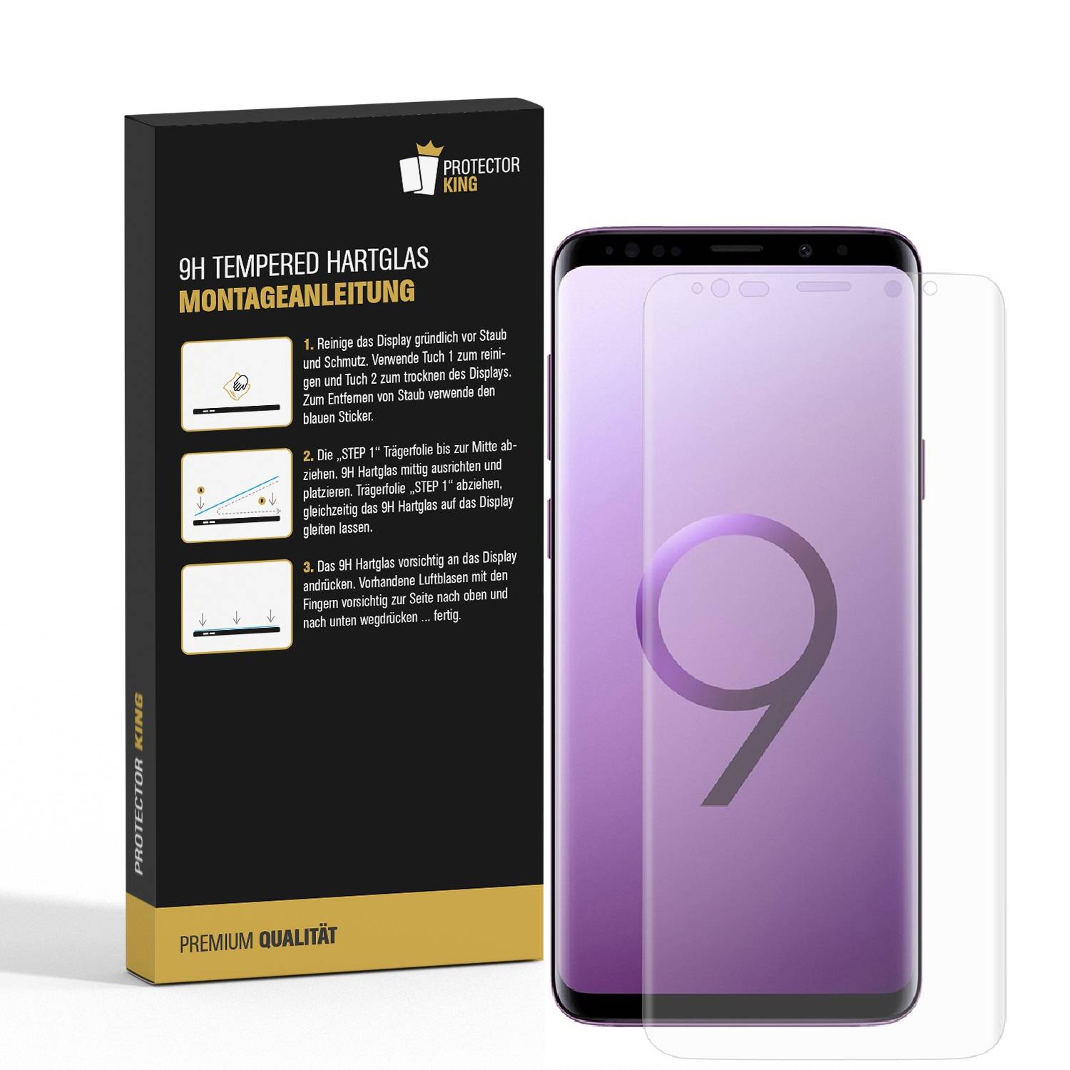 2x 9H Hartglas für Samsung Galaxy S9 FULL CURVED Displayschutz Panzerfolie KLAR Schutzglas Panzerglas Schutzfolie Displayglas Glasfolie