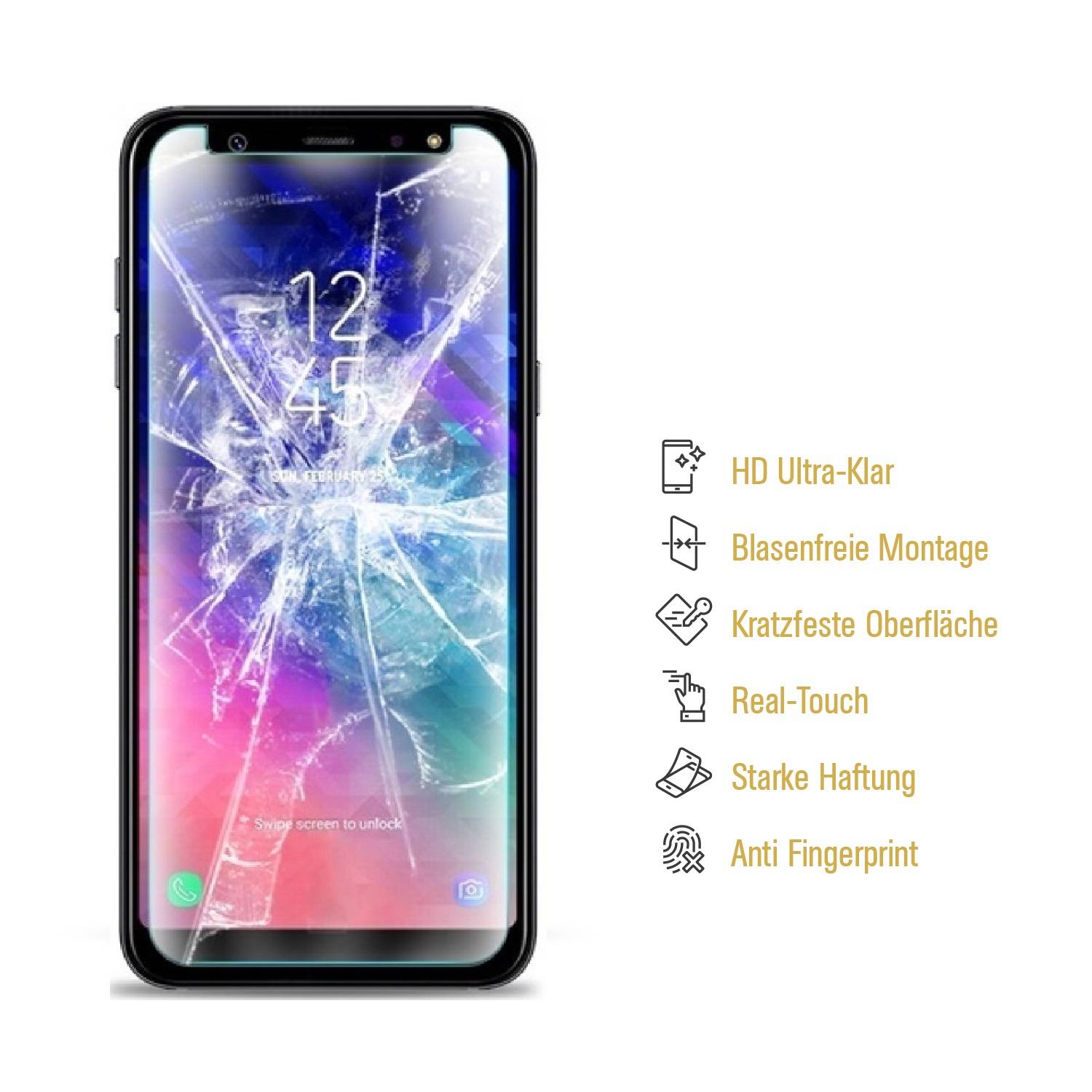 2x 9H Nano-Glass für Samsung Galaxy A6 Plus 3D KLAR Anti-Shock Anti-Bruch Anti-Stoß Anti-Schmutz Panzernanoglas Displayschutz Schutzfolie Panzerfoli
