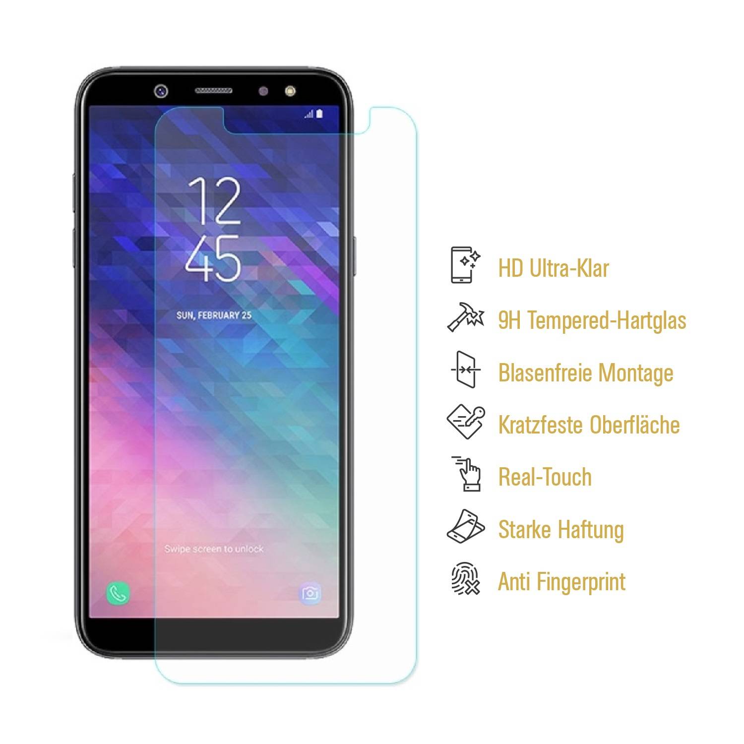 6x 3D A++ 9H Hartglas für Samsung Galaxy A6 Plus Displayschutz Schutzglas Schutzfolie Panzerfolie Panzerglas Displayglas Tempered Glasfolie