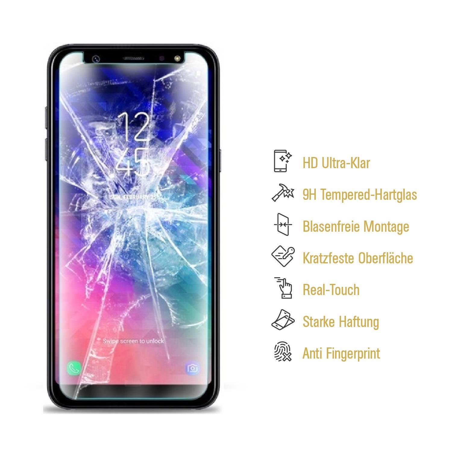 3x 9H Hartglas für Samsung Galaxy A6 Plus Displayschutz Schutzglas Panzerfolie Schutzfolie Panzerglas Displayglas Tempered Glasfolie Sicherheitsglas