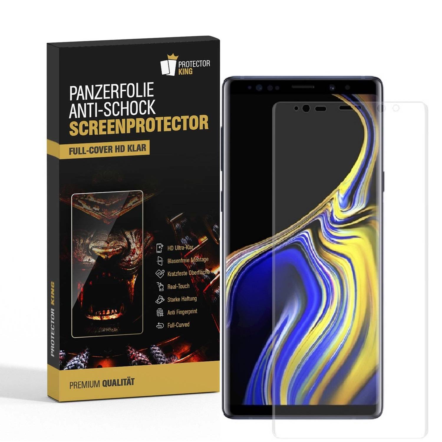 1x 9H Nano-Glass für Samsung Galaxy Note 9 FULL CURVED 3D KLAR Anti-Shock Anti-Bruch Anti-Stoß Anti-Schmutz Panzernanoglas Displayschutz Schutzfoli