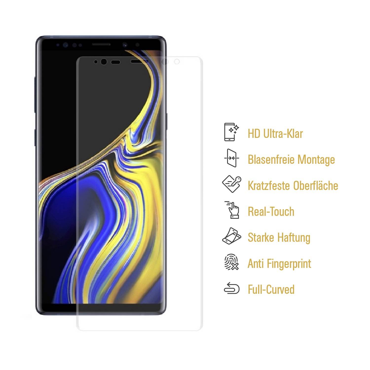 4x 9H Nano-Glass für Samsung Galaxy Note 9 FULL CURVED 3D KLAR Anti-Shock Anti-Bruch Anti-Stoß Anti-Schmutz Panzernanoglas Displayschutz Schutzfolie