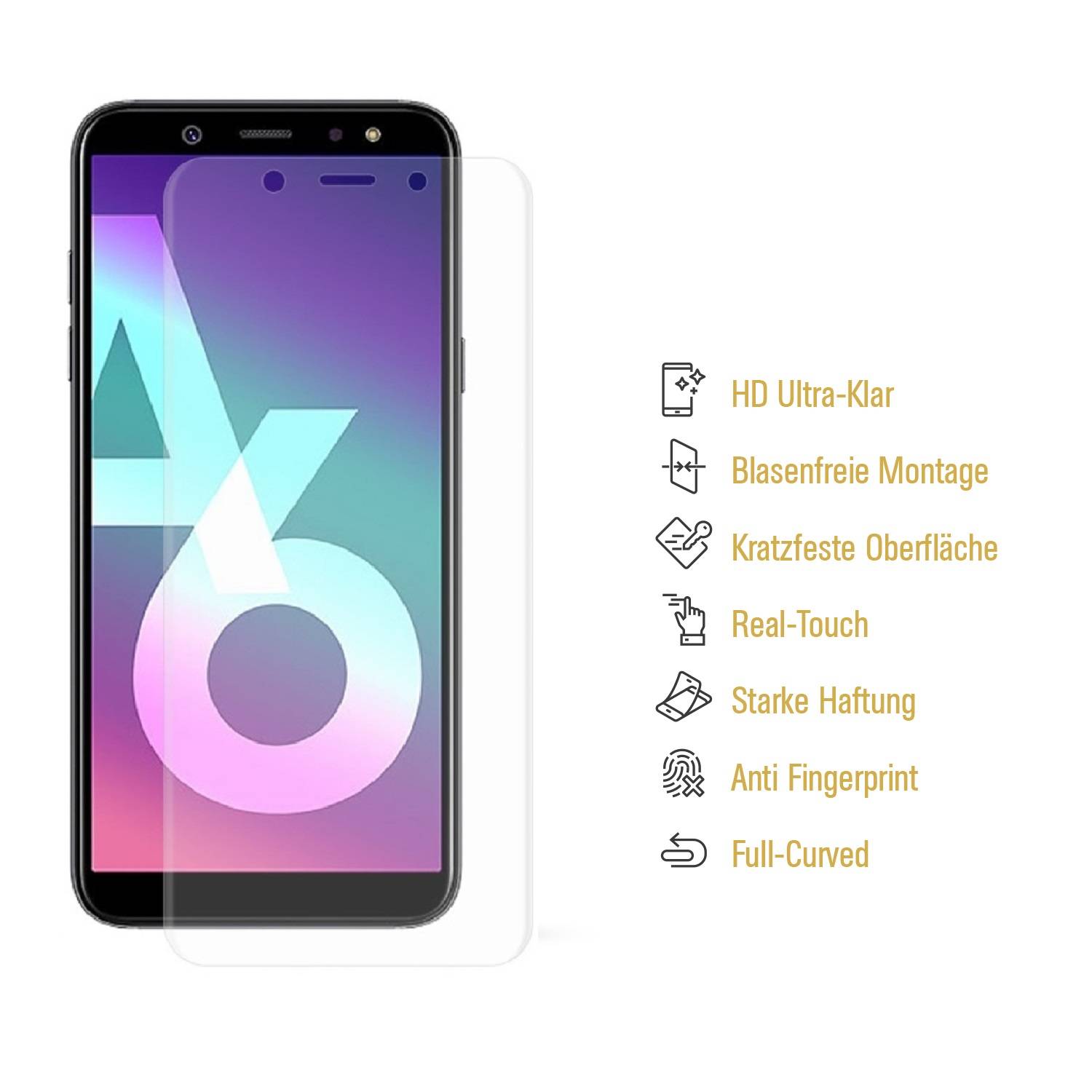 1x 9H Nano-Glass für Samsung Galaxy A6 Plus FULL COVER 3D KLAR Anti-Shock Anti-Bruch Anti-Stoß Anti-Schmutz Panzernanoglas Displayschutz Schutzfolie