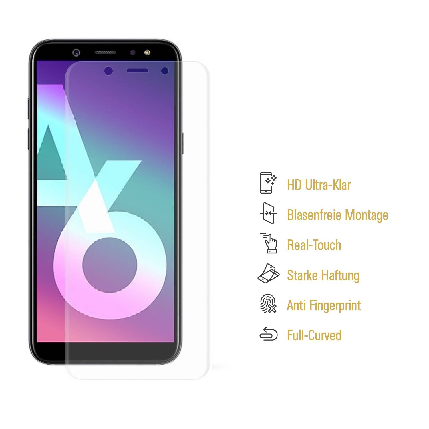 6x Displayschutzfolie für Samsung Galaxy A6 Plus FULL-COVER Displayfolie HD KLAR