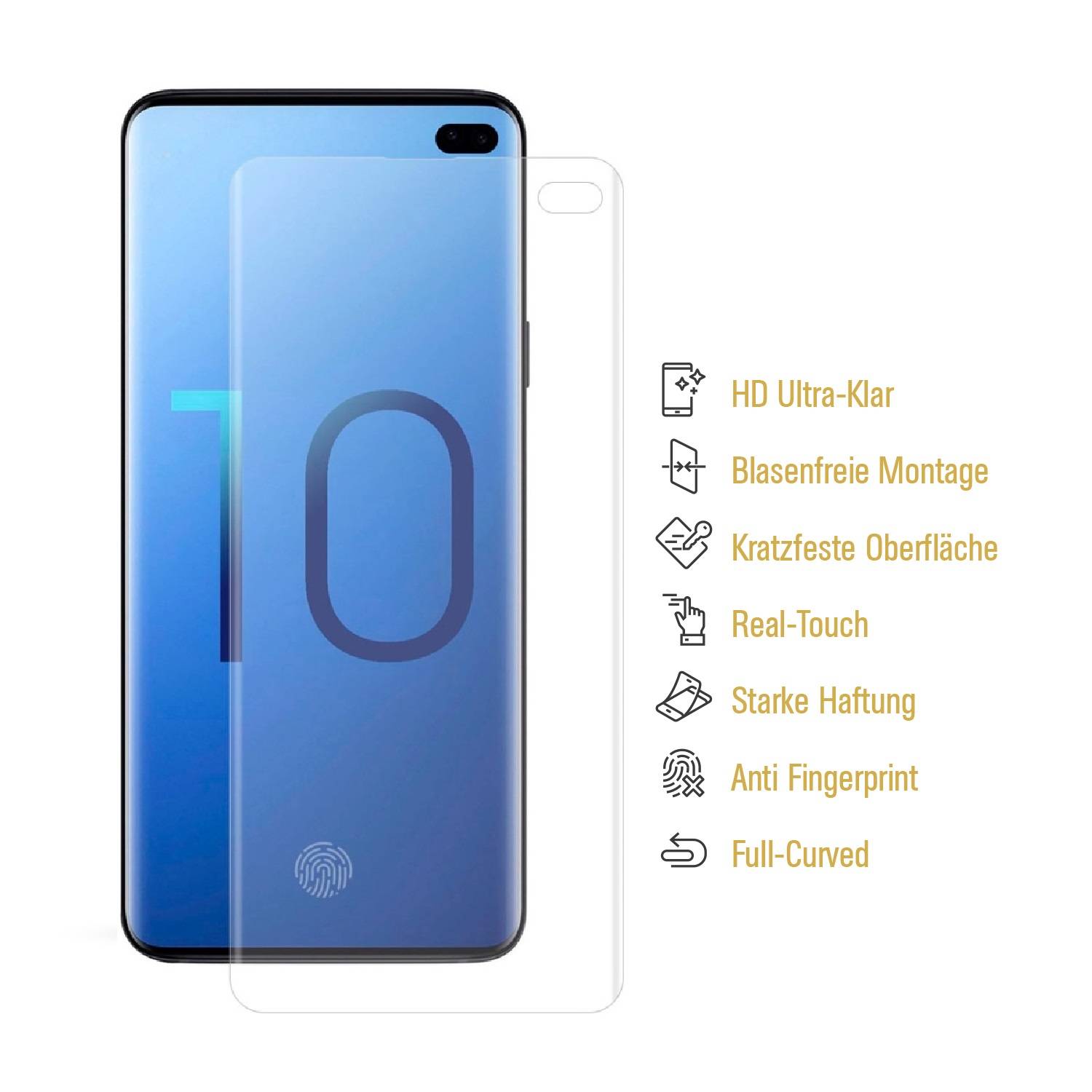 4x 9H Nano-Glass für Samsung Galaxy S10 Plus FULL CURVED 3D KLAR Anti-Shock Anti-Bruch Anti-Stoß Anti-Schmutz Panzernanoglas Displayschutz Schutzfol