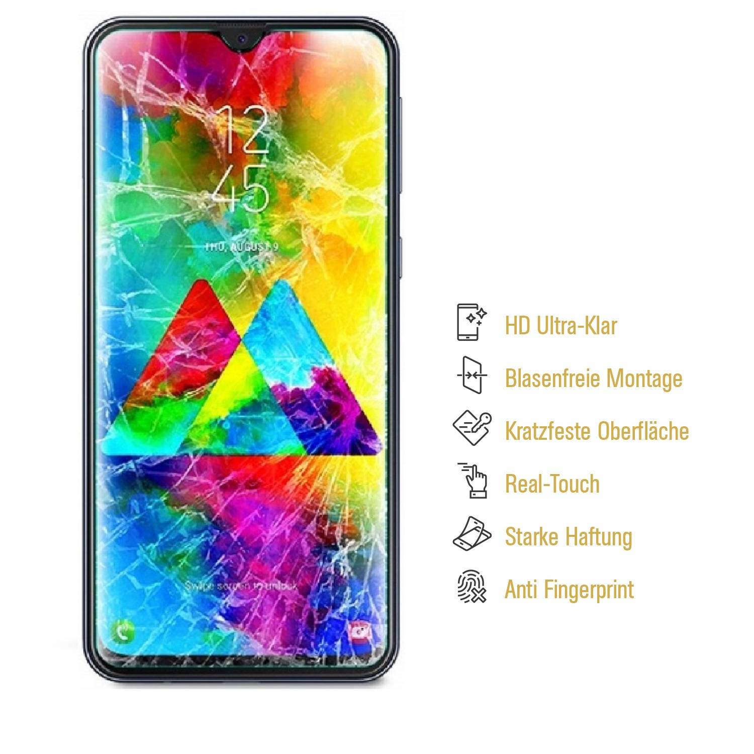 4x 9H Nano-Glass für Samsung Galaxy M20 3D KLAR Anti-Shock Anti-Bruch Anti-Stoß Anti-Schmutz Panzernanoglas Displayschutz Schutzfolie Panzerfolie Pa