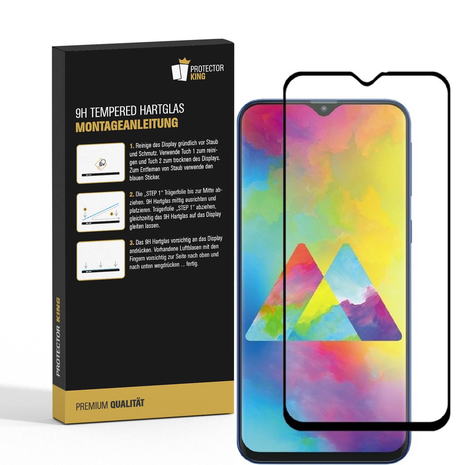 3x 9H Hartglas für Samsung Galaxy M20 FULL COVER Panzerfolie Displayglas KLAR SW Panzerglas Schutzfolie