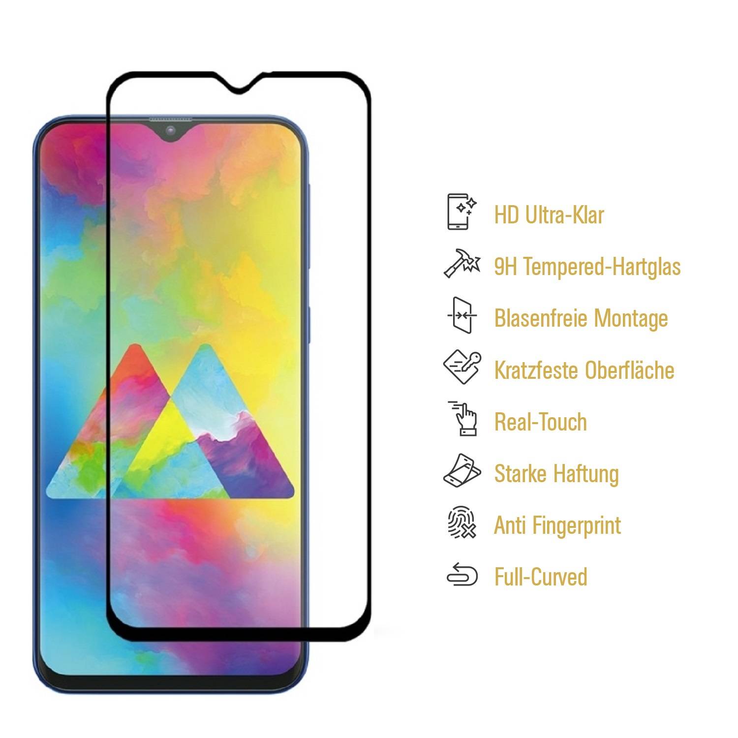 3x 9H Hartglas für Samsung Galaxy M20 FULL COVER Panzerfolie Displayglas KLAR SW Panzerglas Schutzfolie