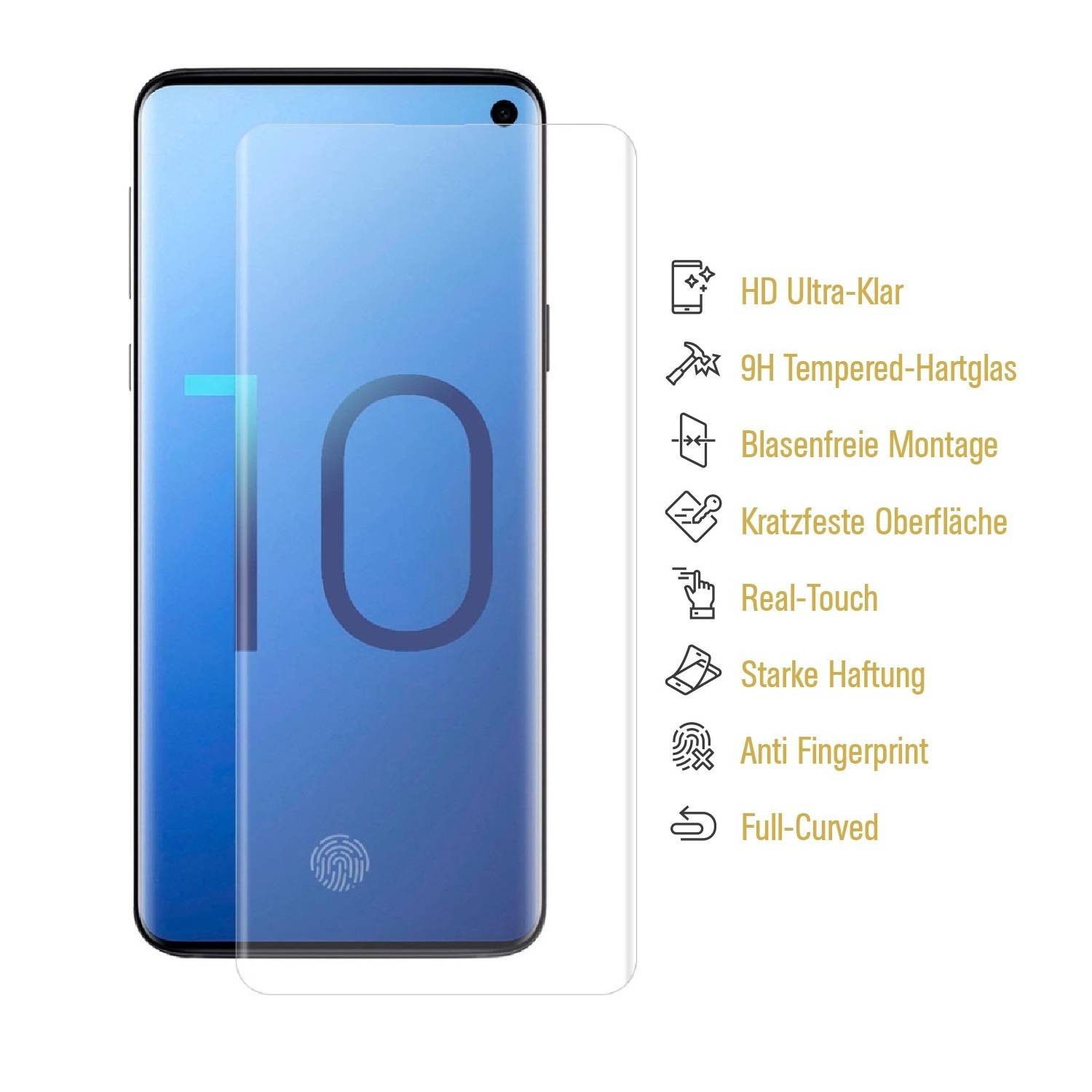 1x 9H Hartglas für Samsung Galaxy S10 FULL CURVED KLAR Schutzglas Displayglas Glasfolie Panzerglas Panzerfolie Displayschutz Echtes Tempered Glas