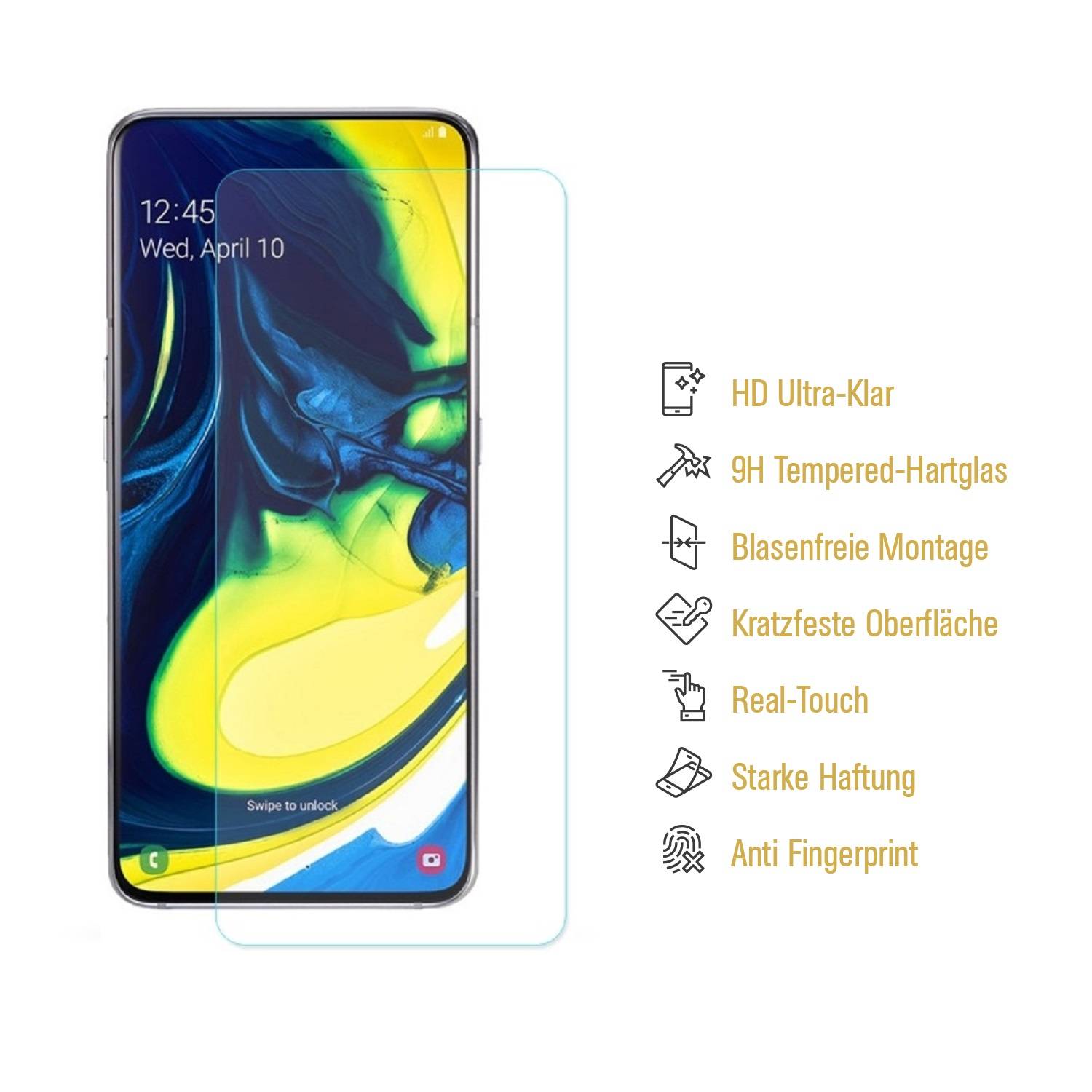 6x 9H Hartglas für Samsung Galaxy A80 Schutzfolie Schutzglas HD Klar Displayglas Tempered Glasfolie Panzerglas Sicherheitsglas Echtglas
