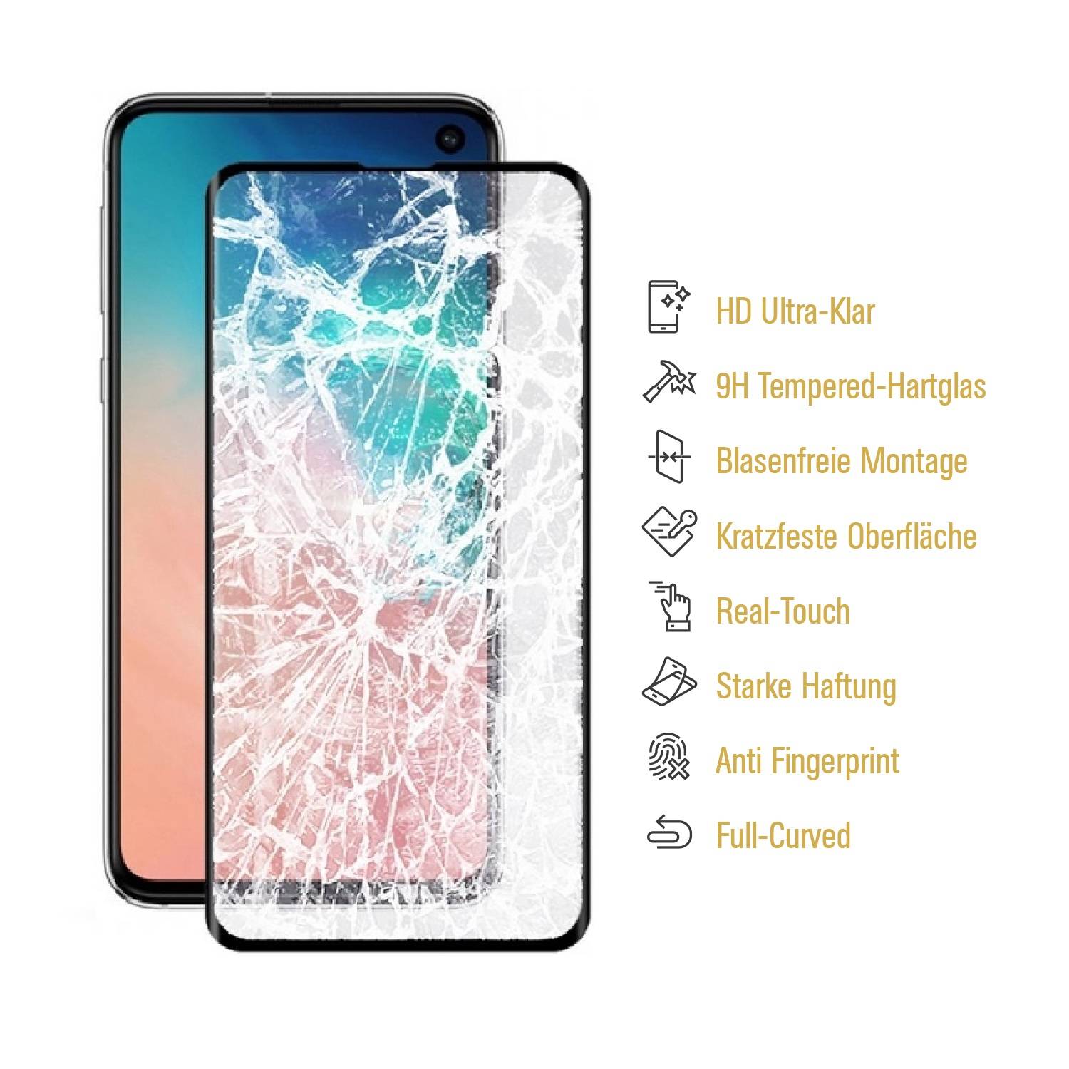 4x 9H Hartglas für Samsung Galaxy S10e FULL COVER Displayschutz Schutzglas SW Schutzfolie Panzerfolie Panzerglas Displayglas Tempered Glasfolie
