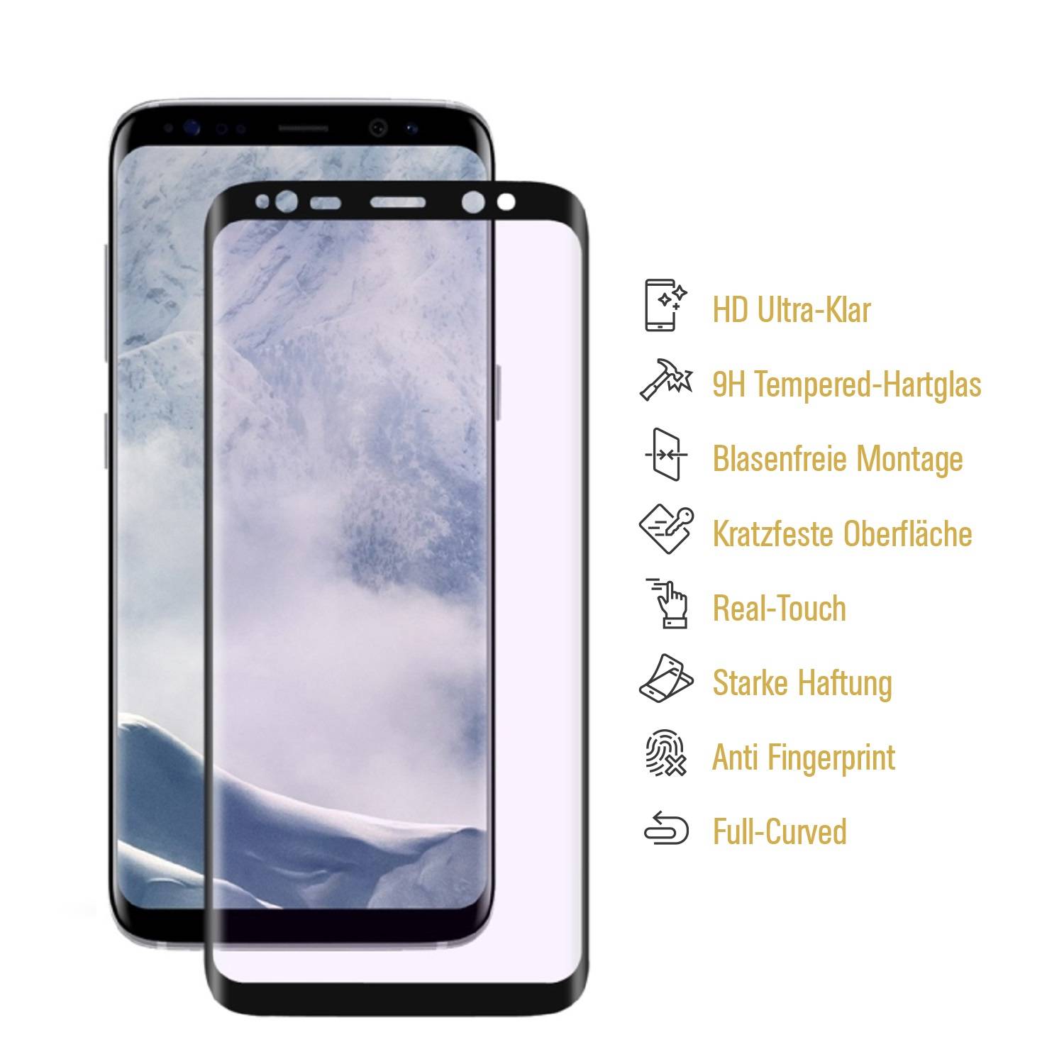 2x 9H Hartglas für Samsung Galaxy S8 Plus FULL CURVED Schutzglas Schutzfolie SW KLAR Panzerglas Panzerfolie Displayglas Tempered Glasfolie