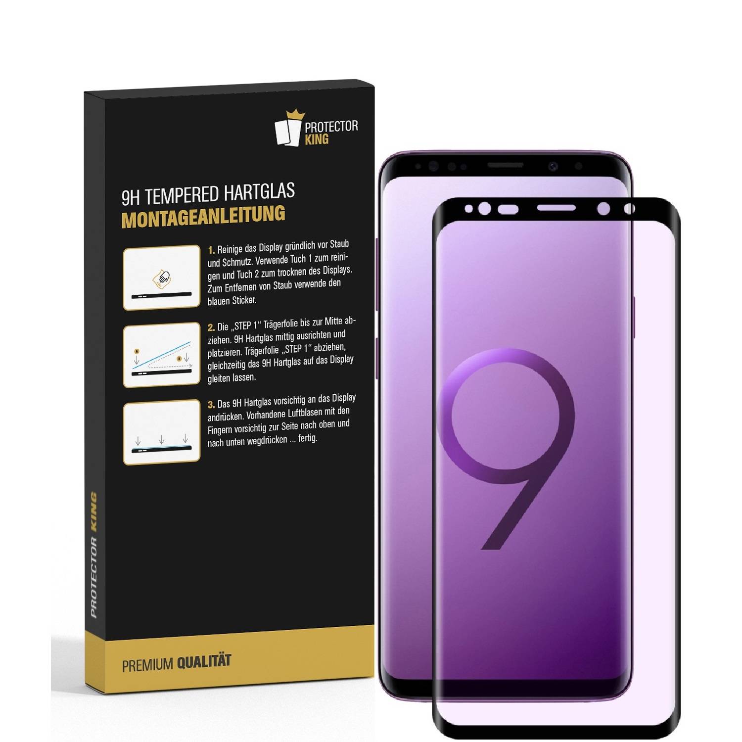 3x 9H Hartglas für Samsung Galaxy S9 Plus FULL CURVED Displayschutz Panzerfolie SW KLAR Schutzglas Panzerglas Schutzfolie Displayglas Glasfolie