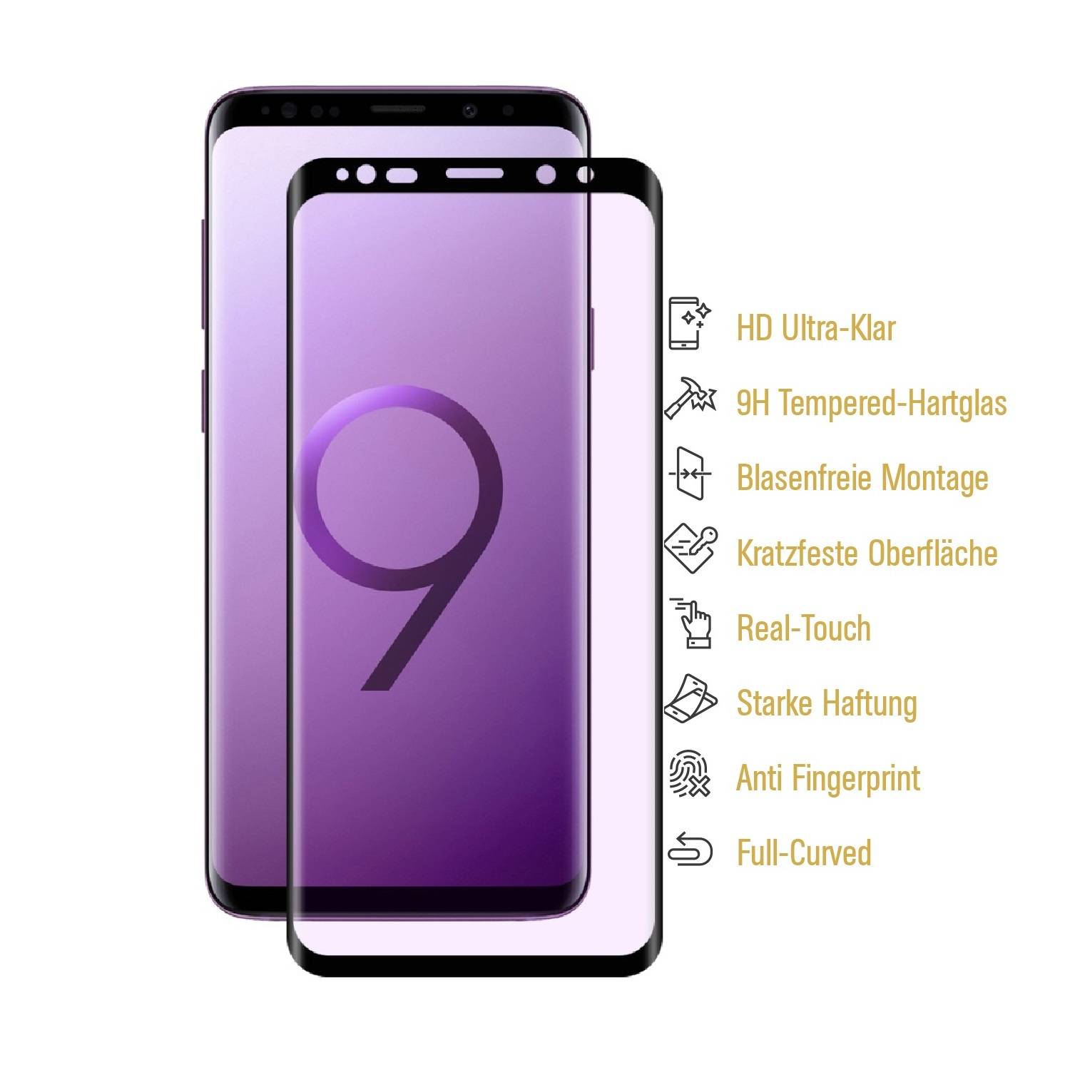 3x 9H Hartglas für Samsung Galaxy S9 Plus FULL CURVED Displayschutz Panzerfolie SW KLAR Schutzglas Panzerglas Schutzfolie Displayglas Glasfolie